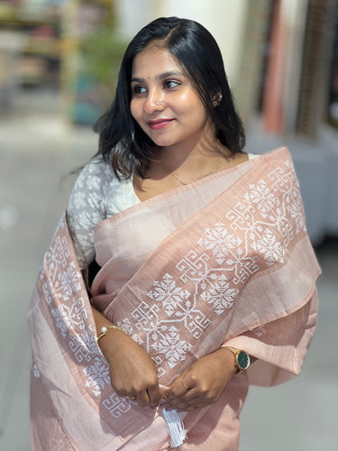 Cross Stitch Embroidery Detailed Cotton Saree | VDA193