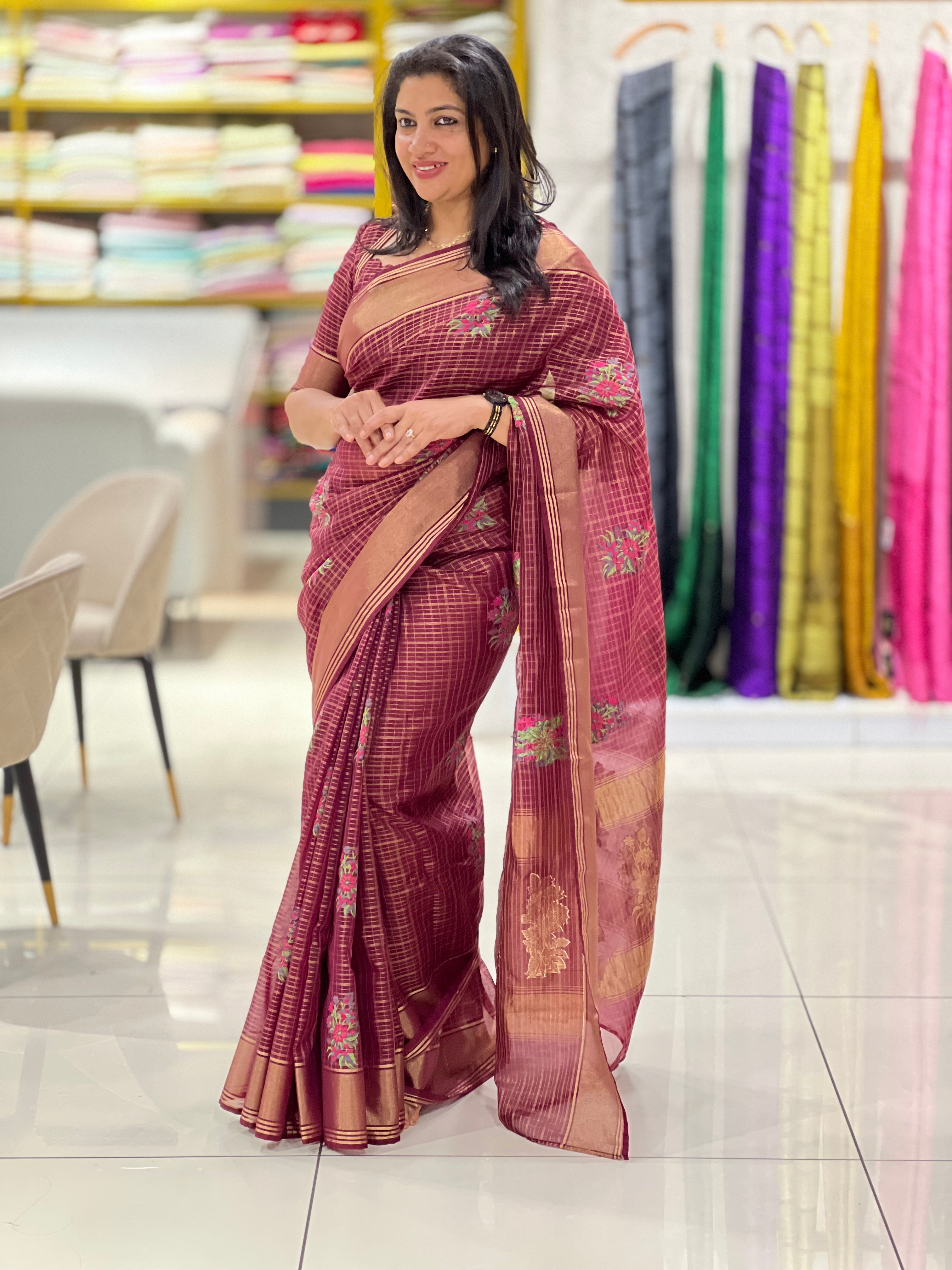 Meenakari Pattern Semi Organza Saree | NN509