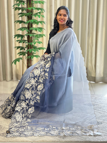 Machine Embroidered Shimmer Organza Saree | BLD1456
