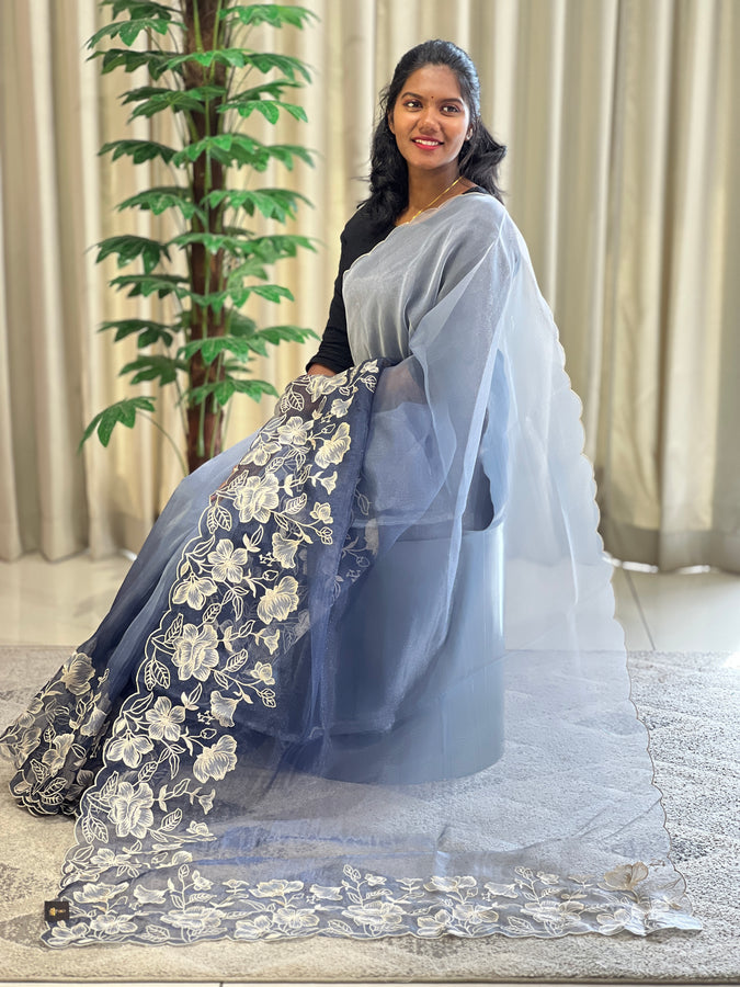 Machine Embroidered Shimmer Organza Saree | BLD1456
