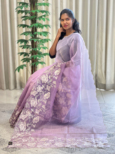 Machine Embroidered Shimmer Organza Saree | BLD1454