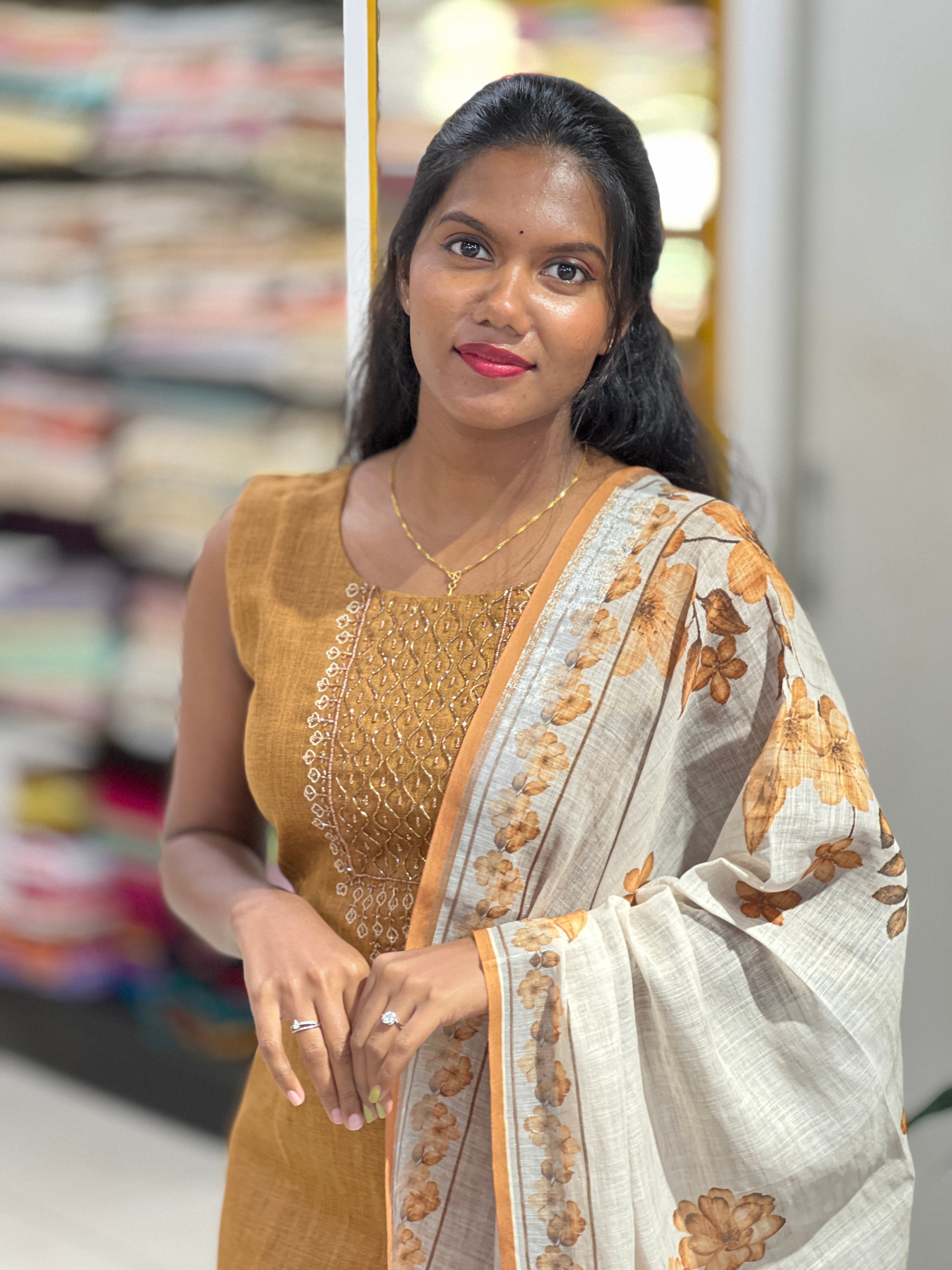 Bead Detailed Linen Finish Kurta Set | NAI151