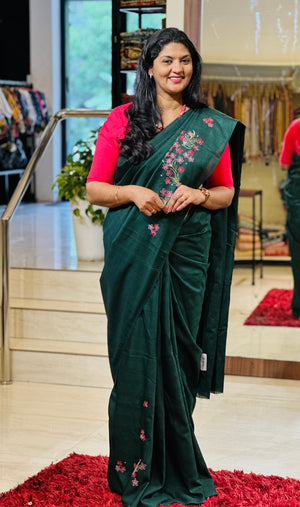 Hand Embroidery Placement Detailed Semi Tussar Silk Saree | VMB117