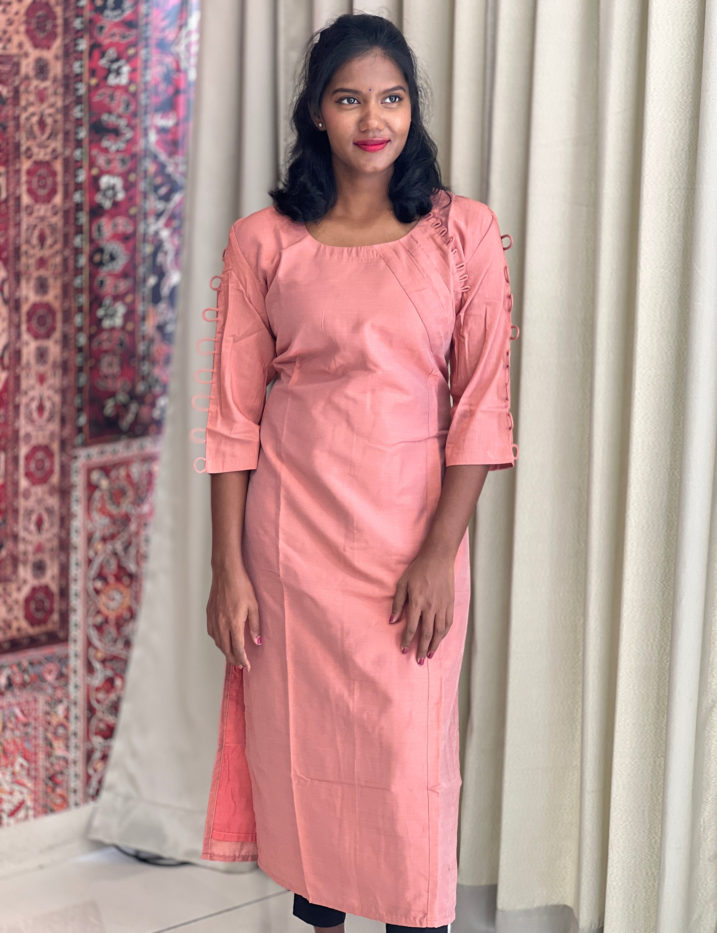 Button Loop Detailed Cotton Kurta | DNT198