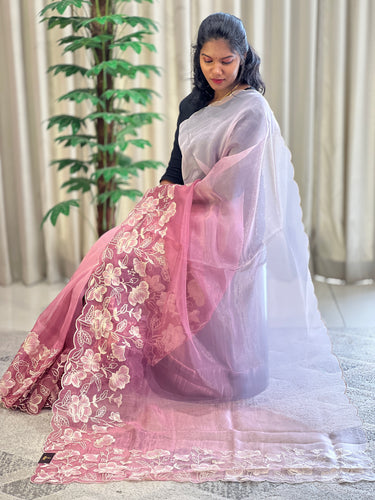 Machine Embroidered Shimmer Organza Saree | BLD1457