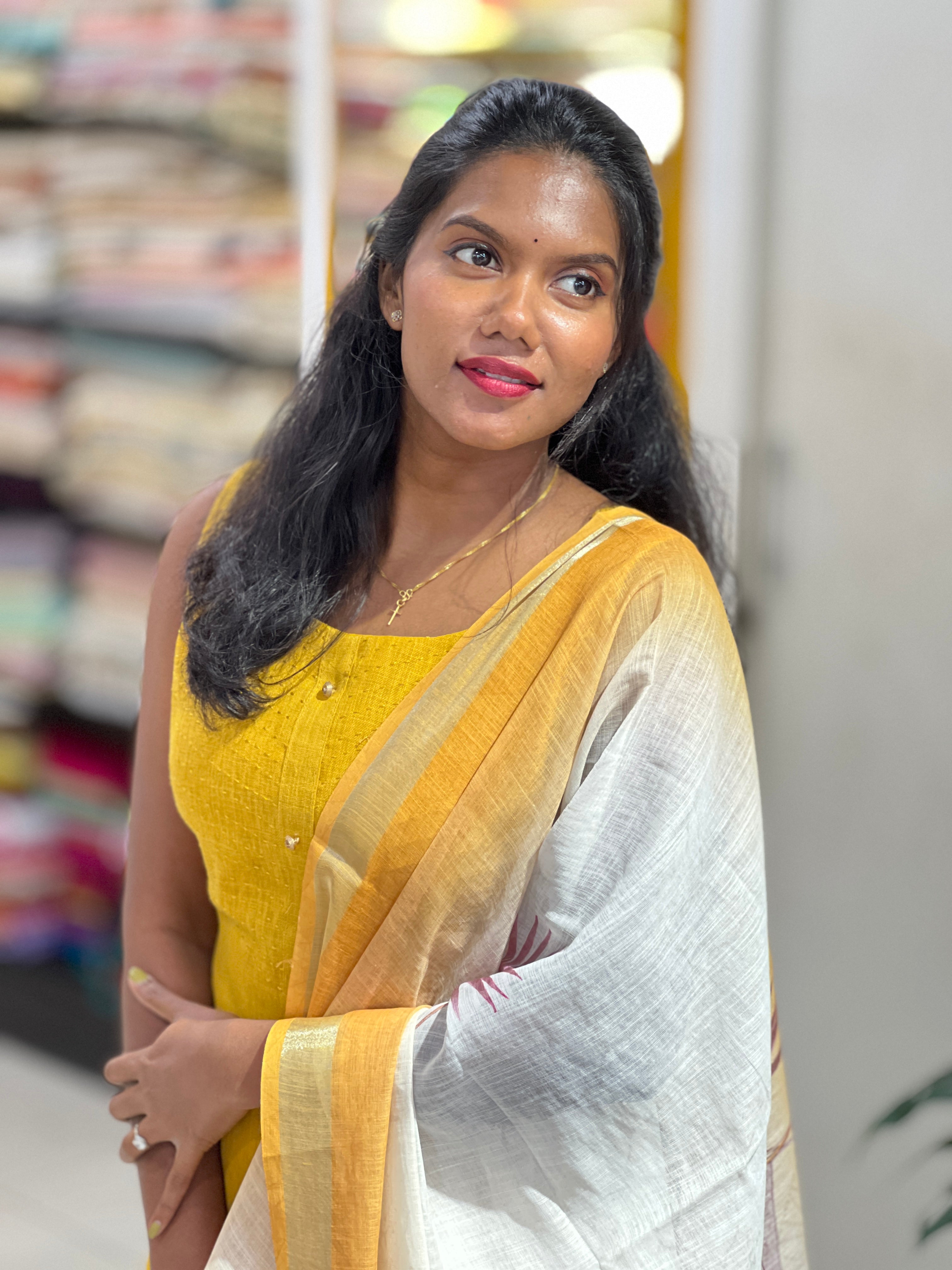 Running Stitch Detailed Linen Cotton Kurta Set | NAI155