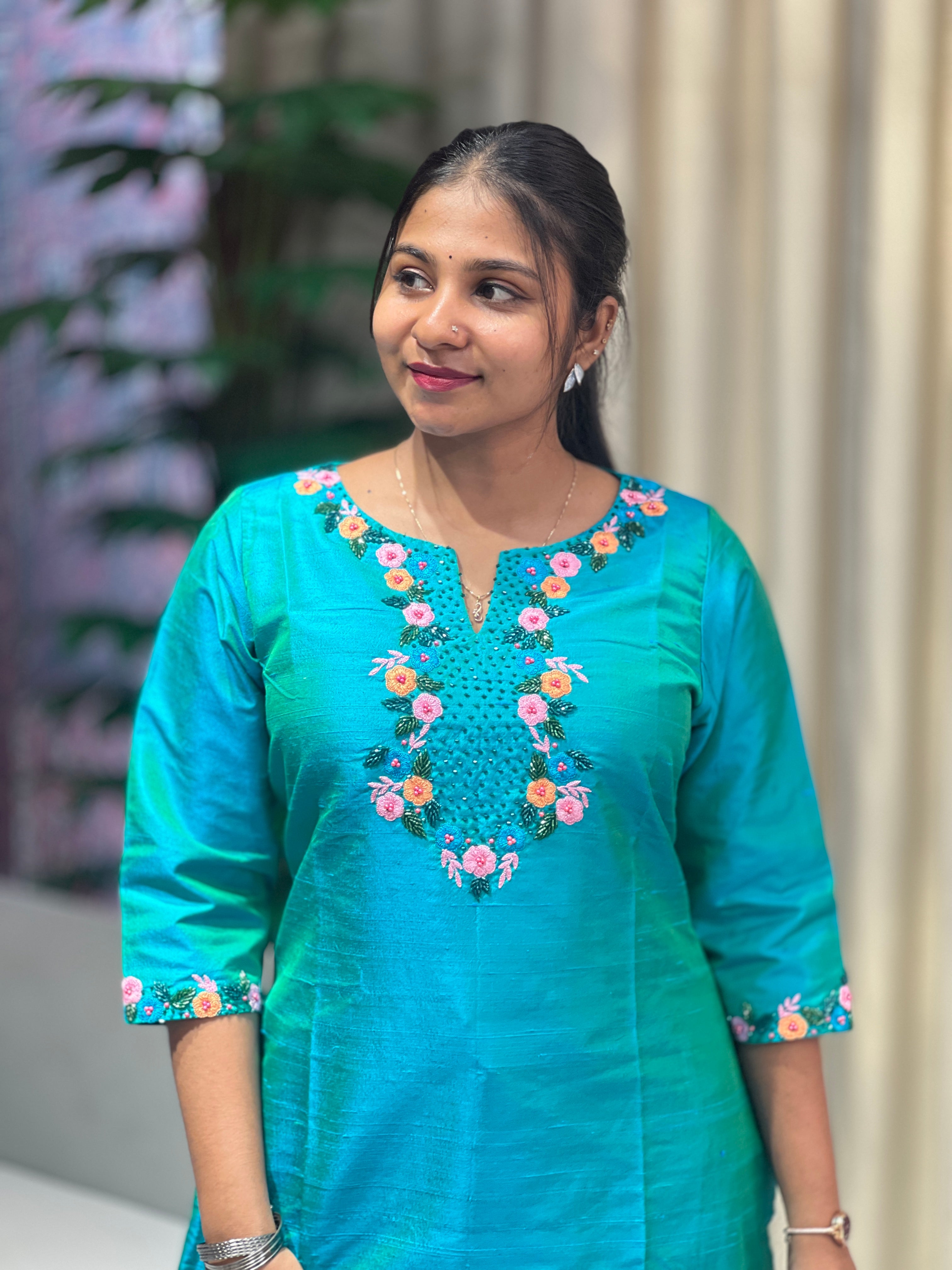 Floral Embroidery  Semi Silk Kurta | DNT966