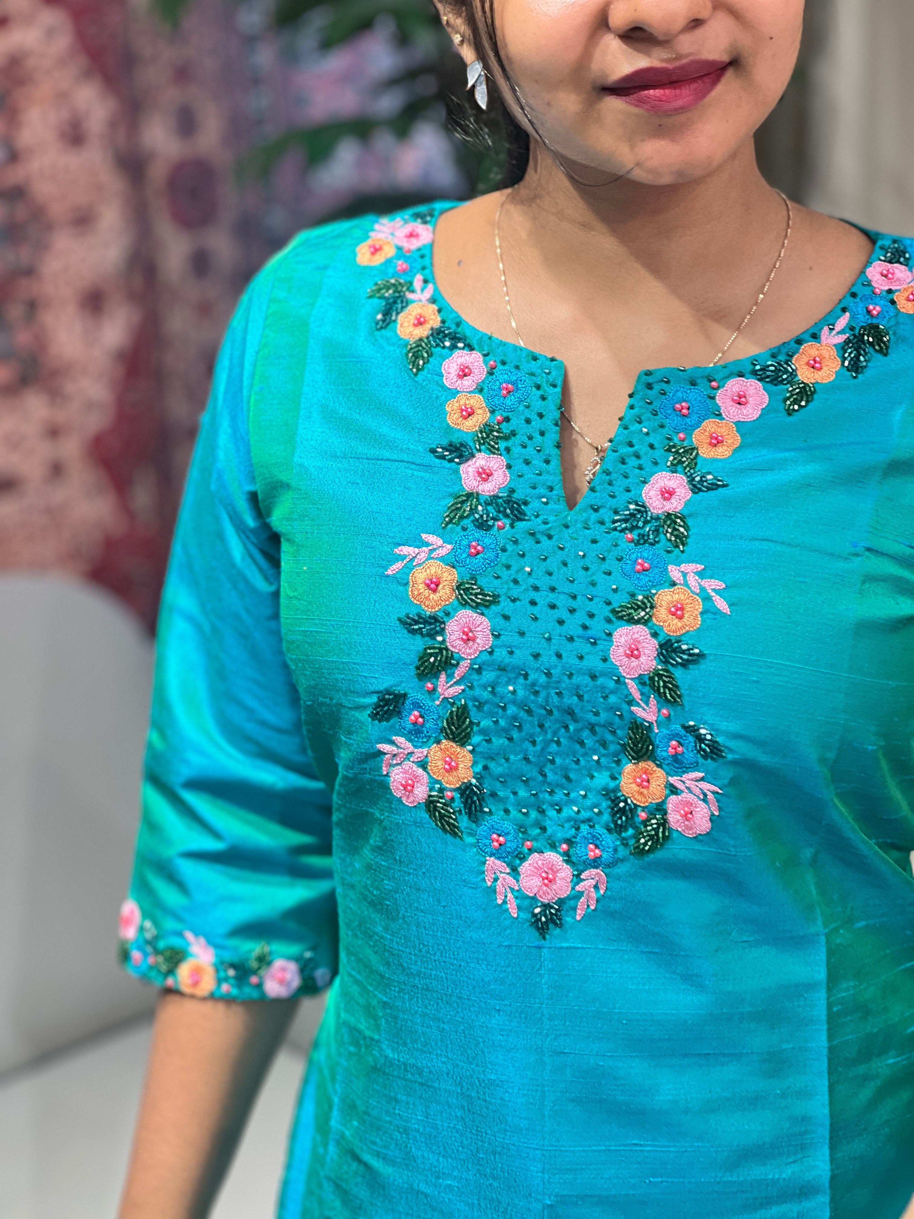 Floral Embroidery  Semi Silk Kurta | DNT966