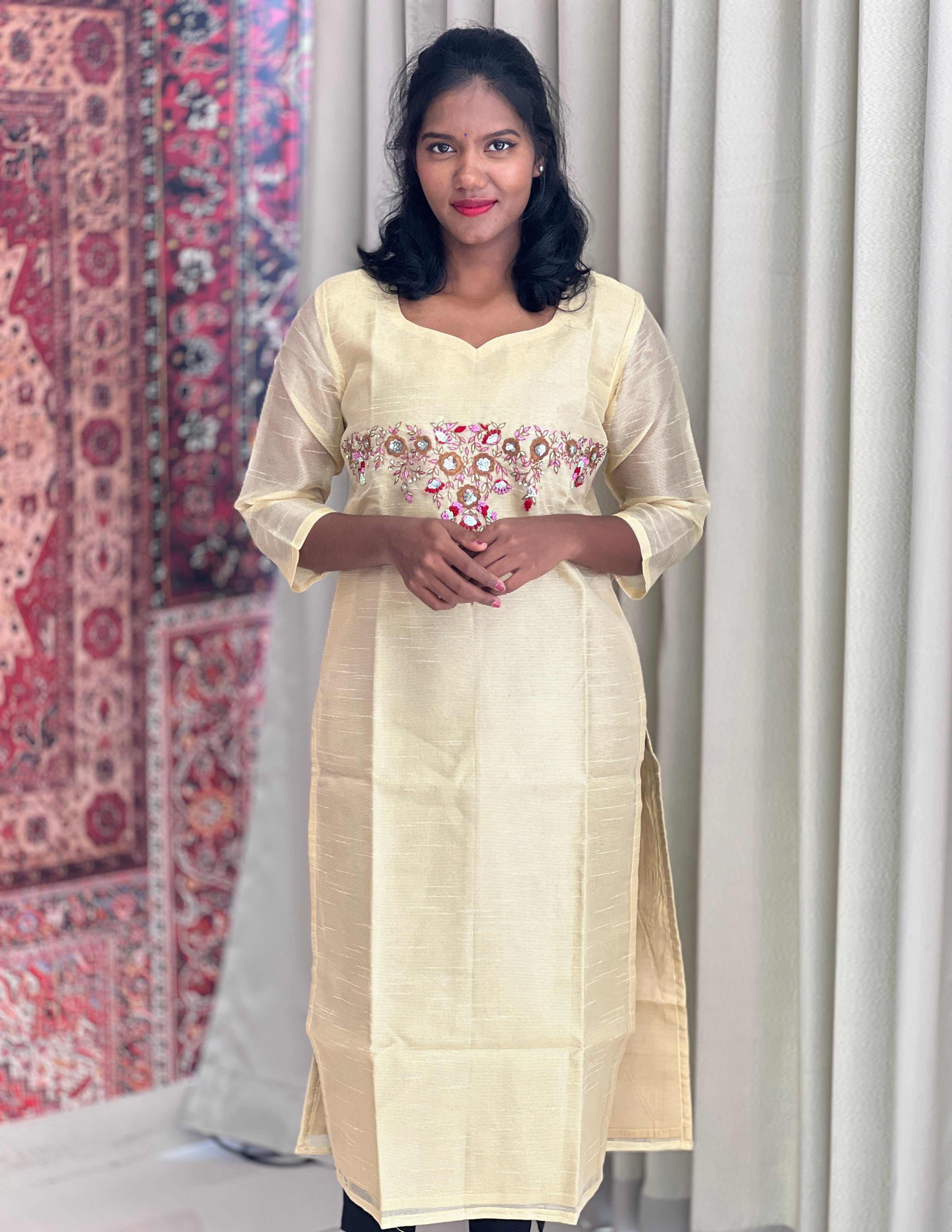 Embroidery And Sequins Detailed Tissue Kota Kurta | DNT195