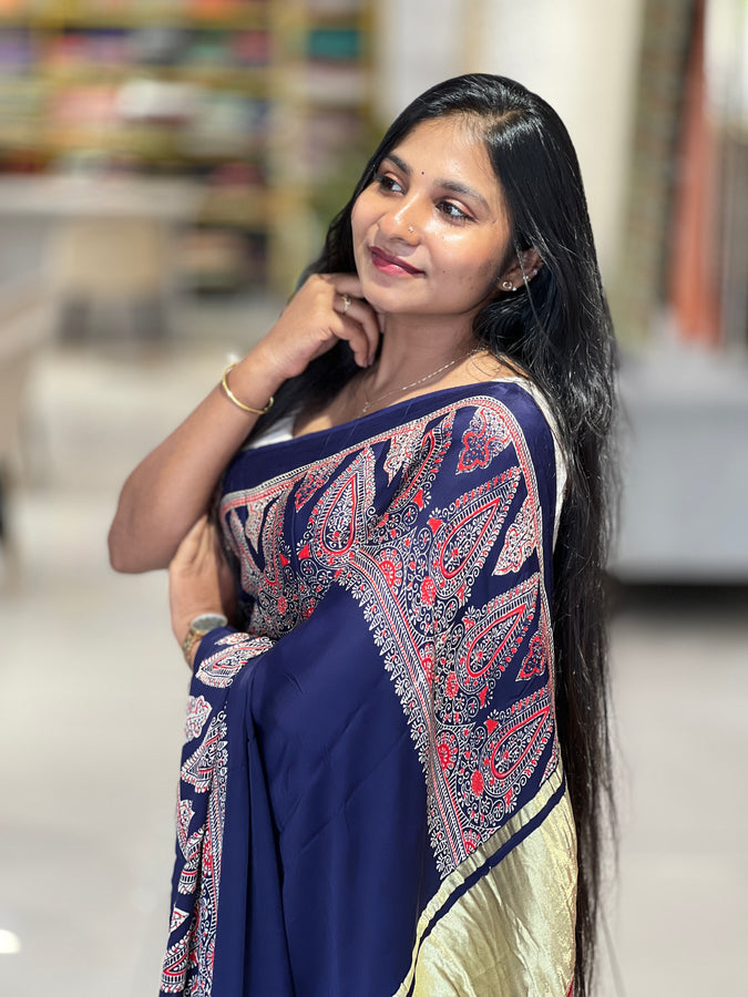 Lagdi Patta With Ajrakh Detailed Modal Silk Saree | JT181
