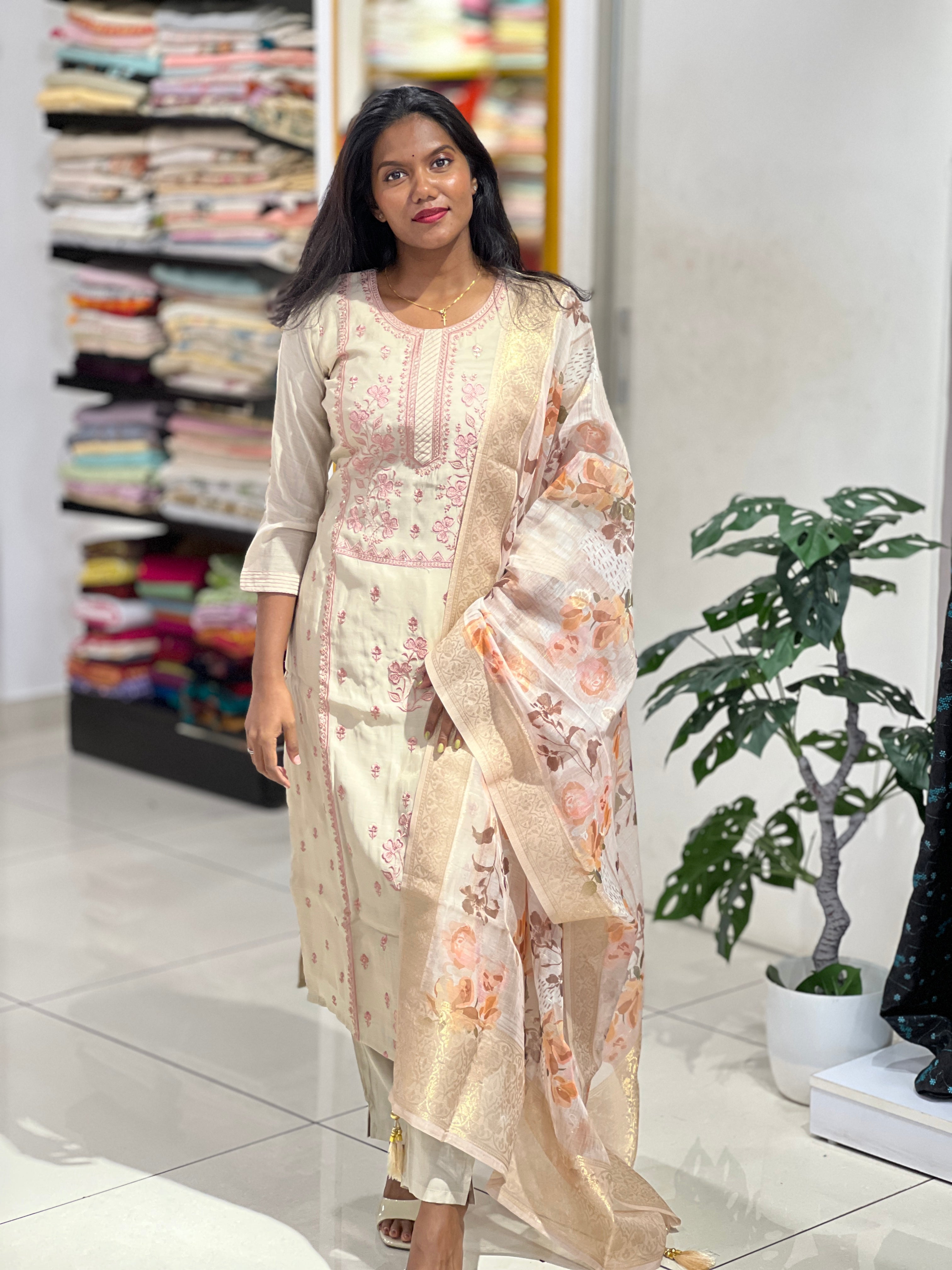 Embroidery With Sequins Detailed Chanderi Kurta Set | NAI157