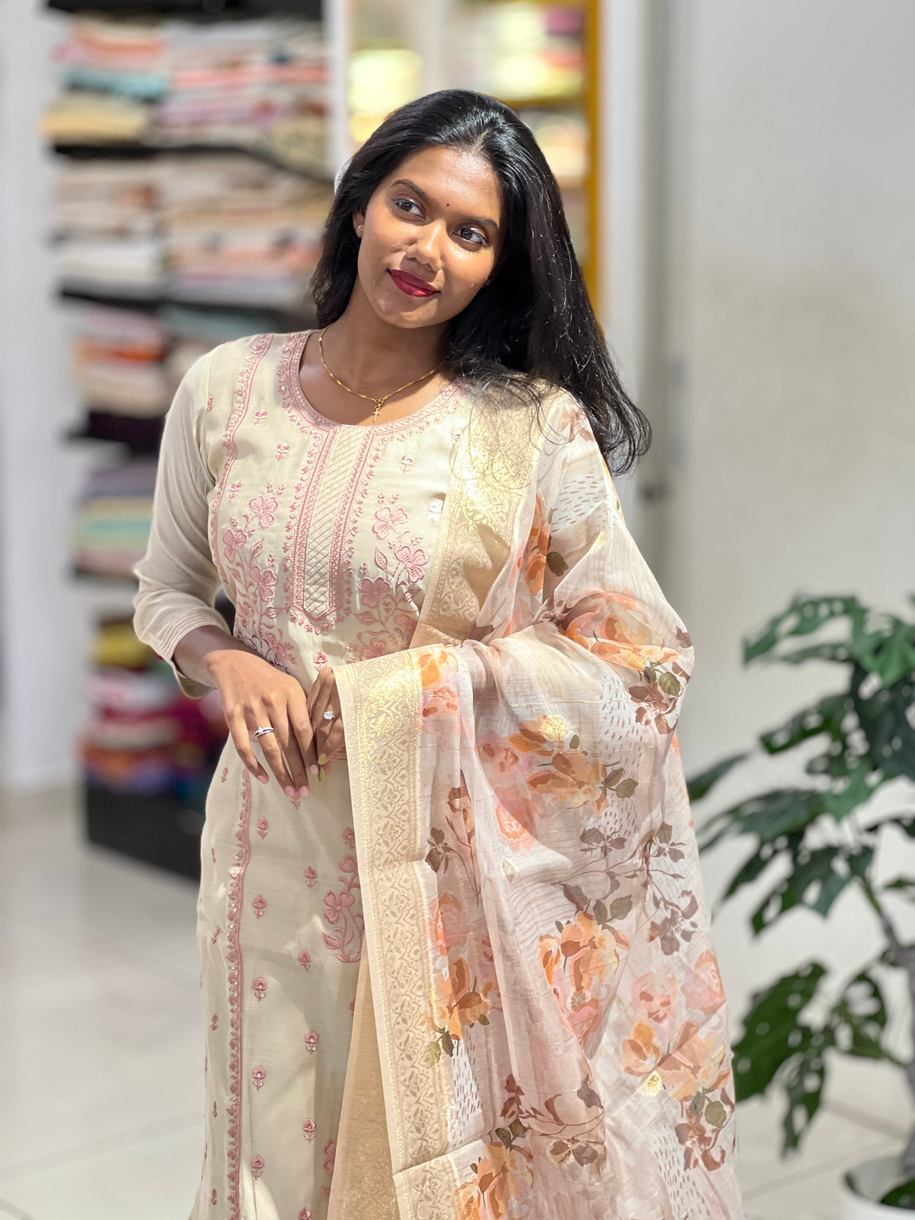 Embroidery With Sequins Detailed Chanderi Kurta Set | NAI157