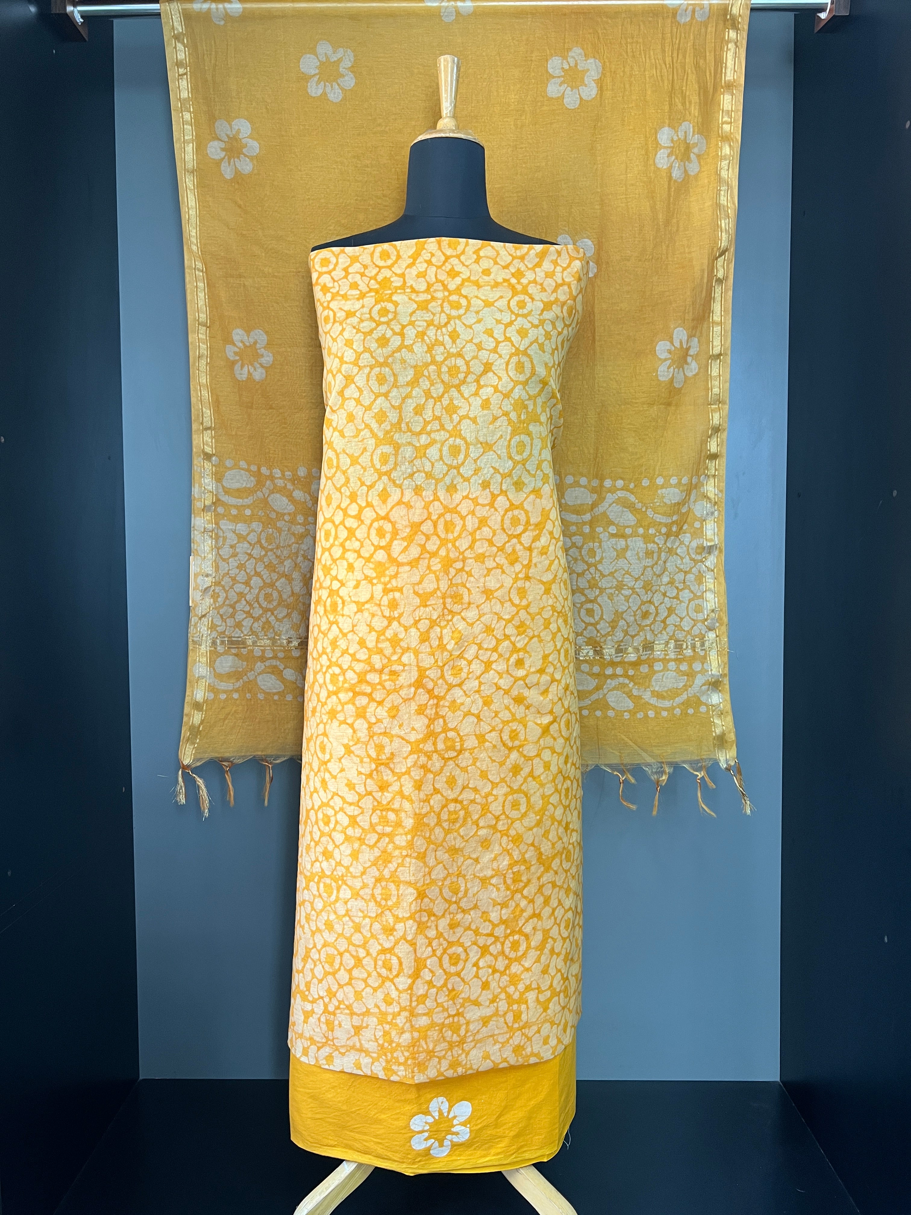 Floral Geometric Print Chanderi Salwar Set |JHF117