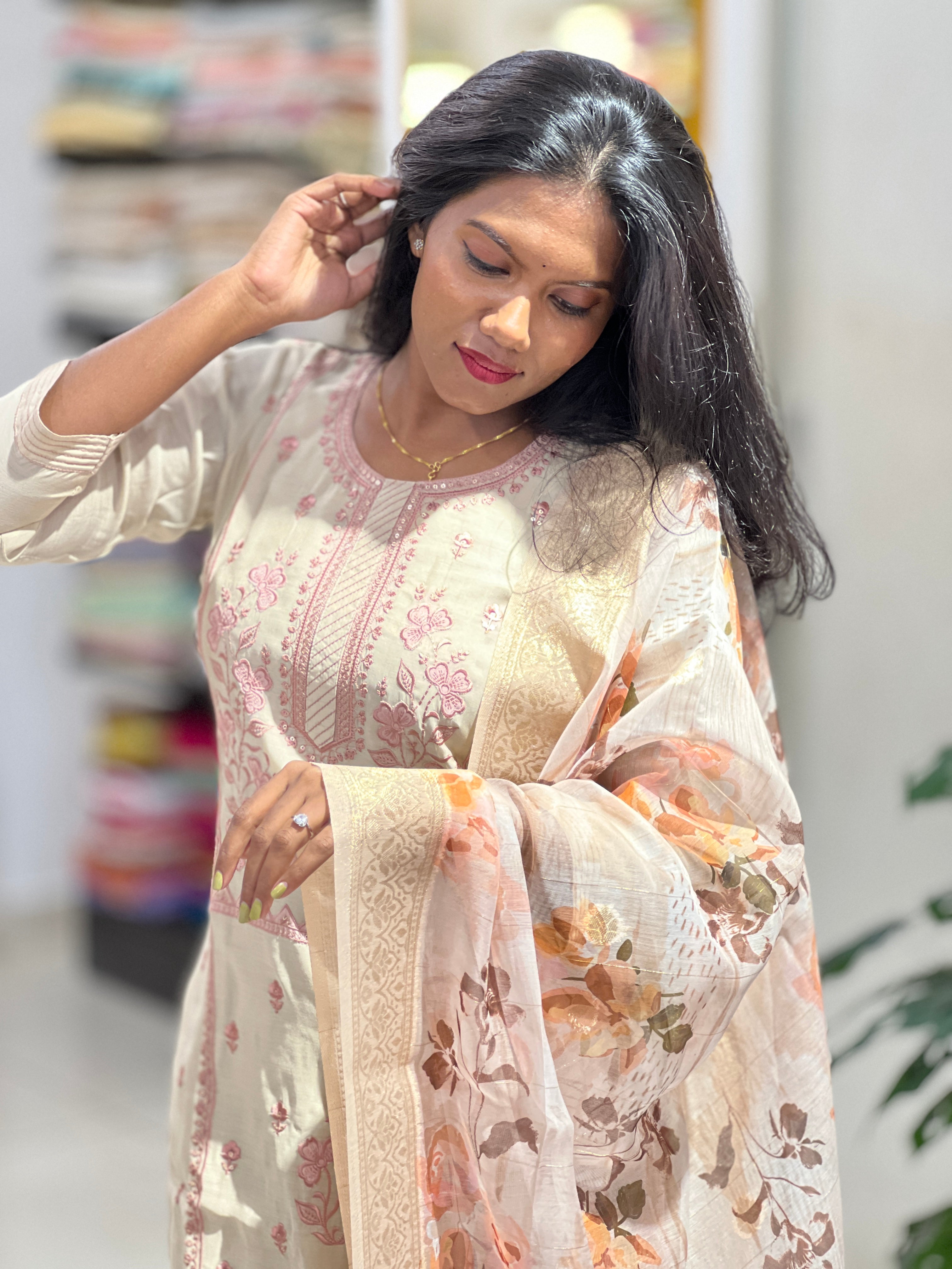 Embroidery With Sequins Detailed Chanderi Kurta Set | NAI157