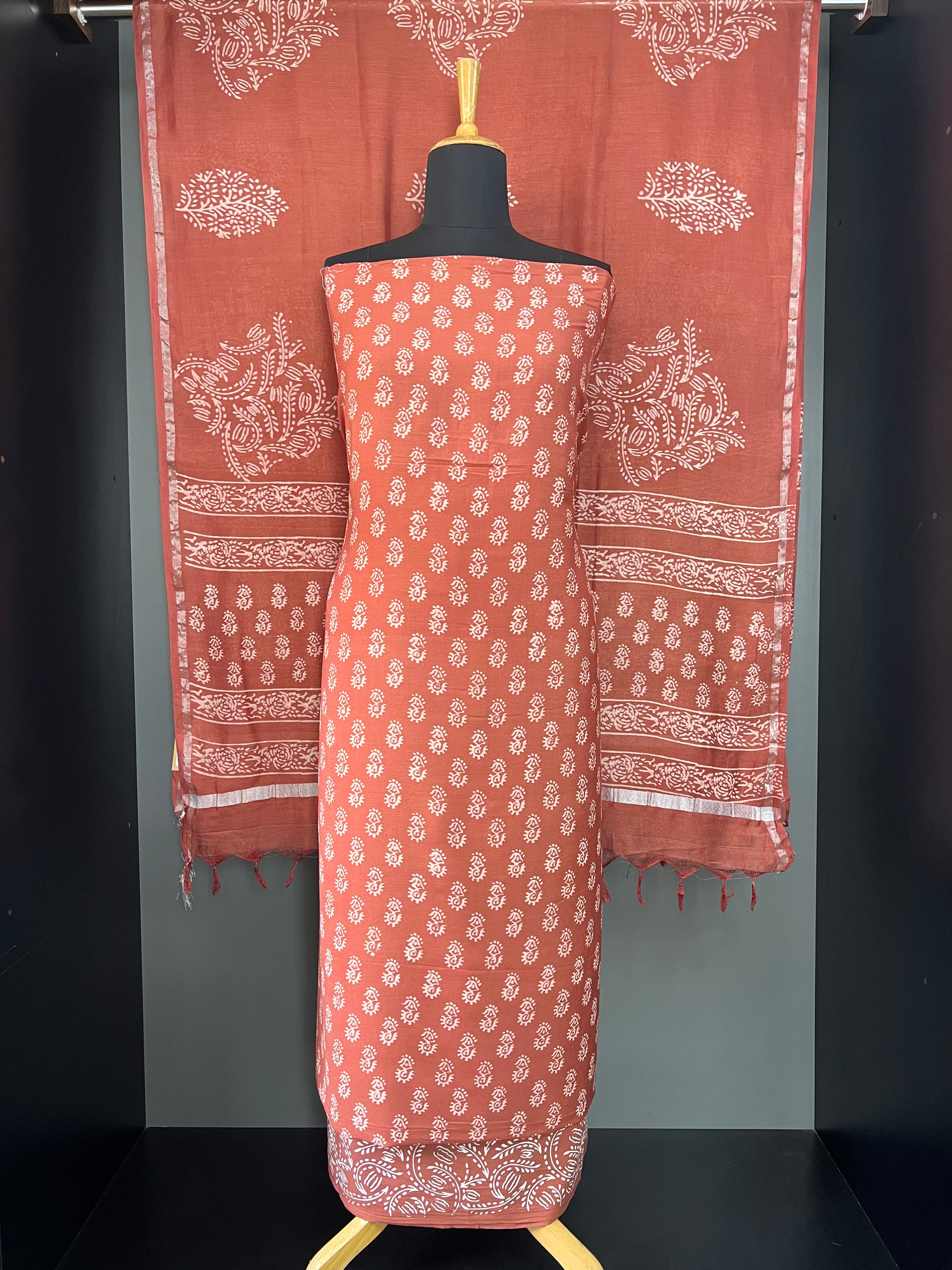 Block Printed Muslin Finished Salwar Set | JHF123