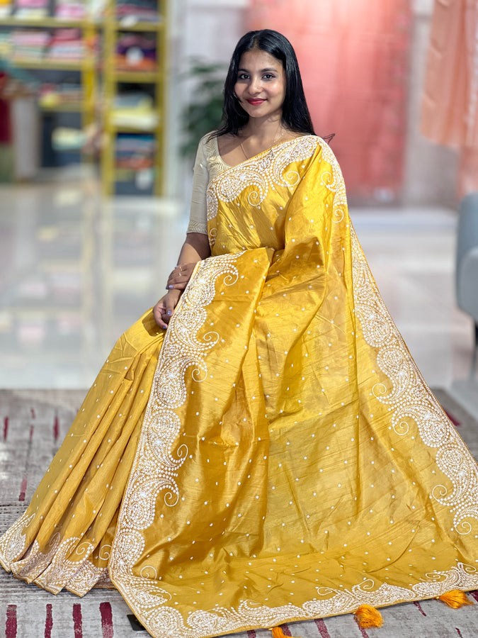 Paisley Embroidery Border Tussar Finish Saree | RP544