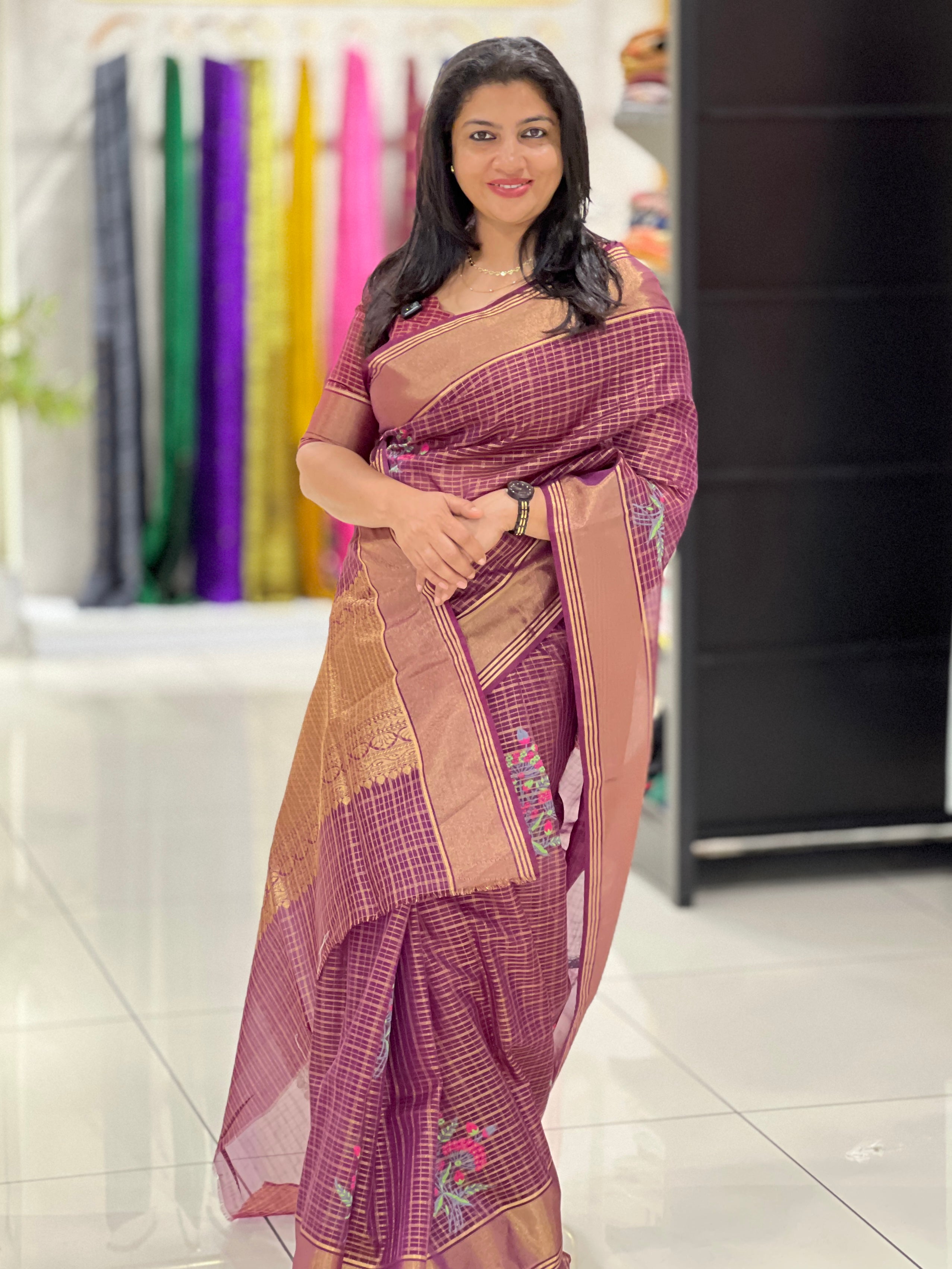 Golden Zari Weaving & Multicolour Thread Embroidered Banarasi Silk Saree |NN494