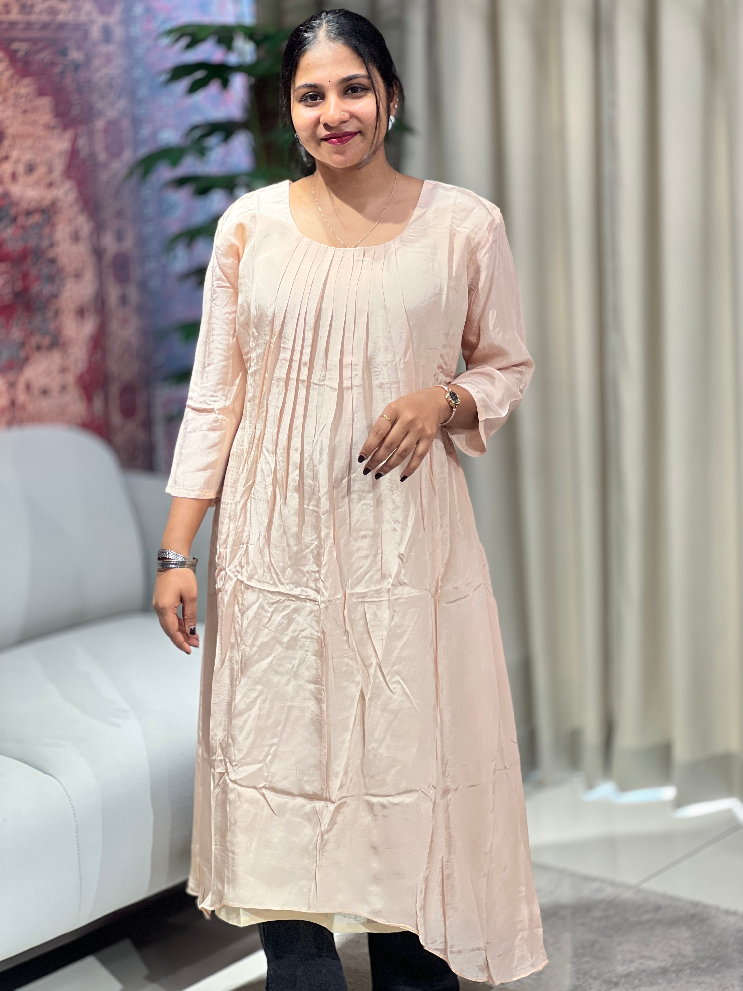 Pleated Pattern Chinon Kurta | DNT969