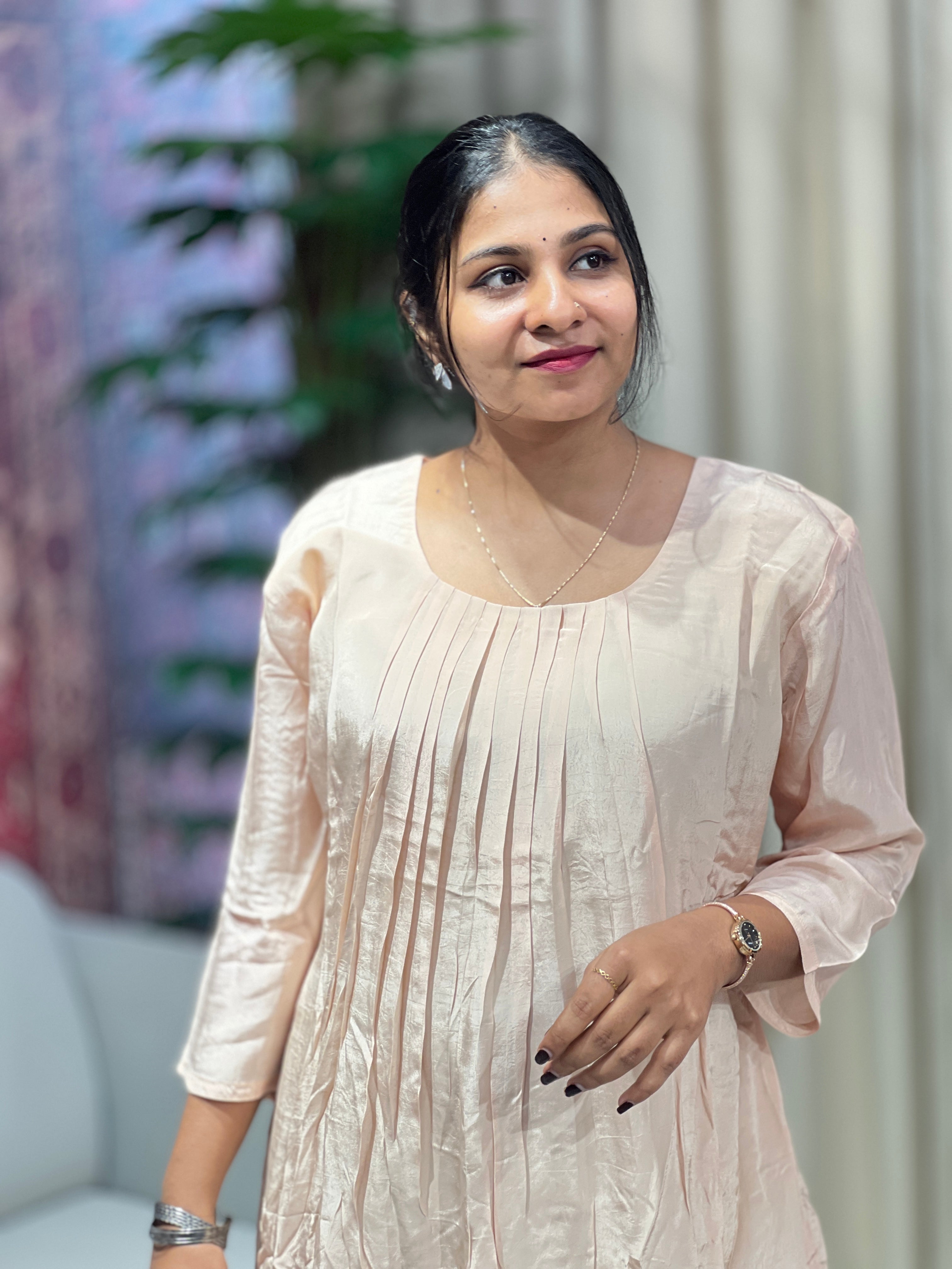 Pleated Pattern Chinon Kurta | DNT969