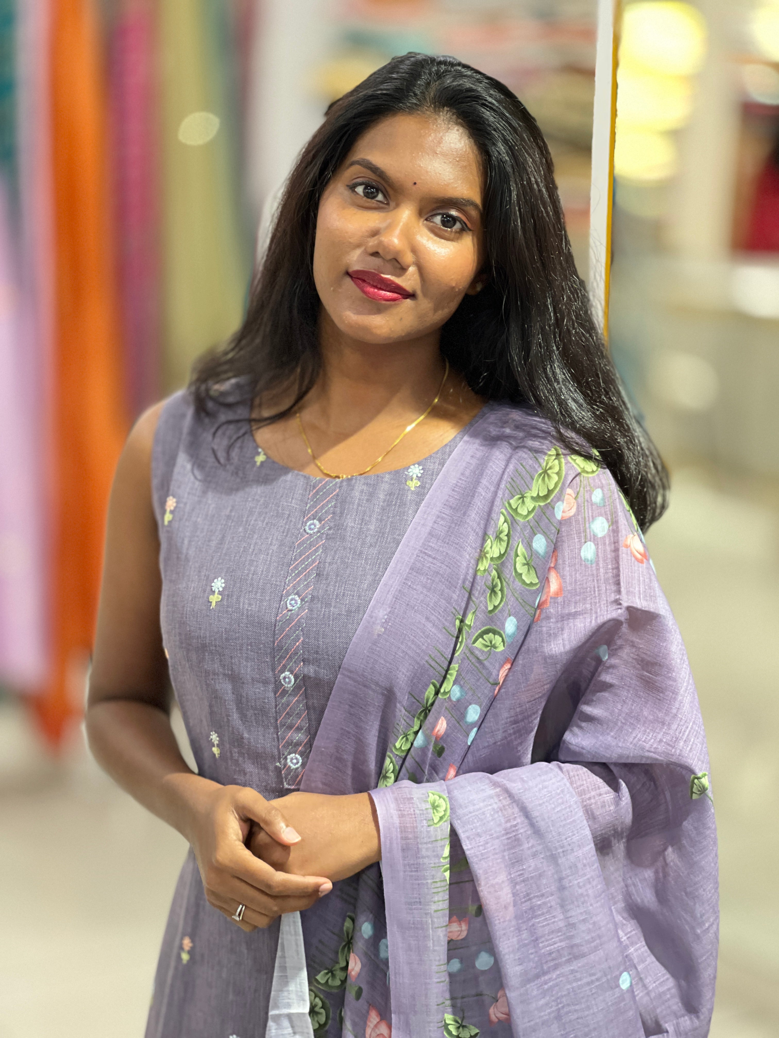 Floral Embroidery Detailed Linen Cotton Kurta Set | NAI150