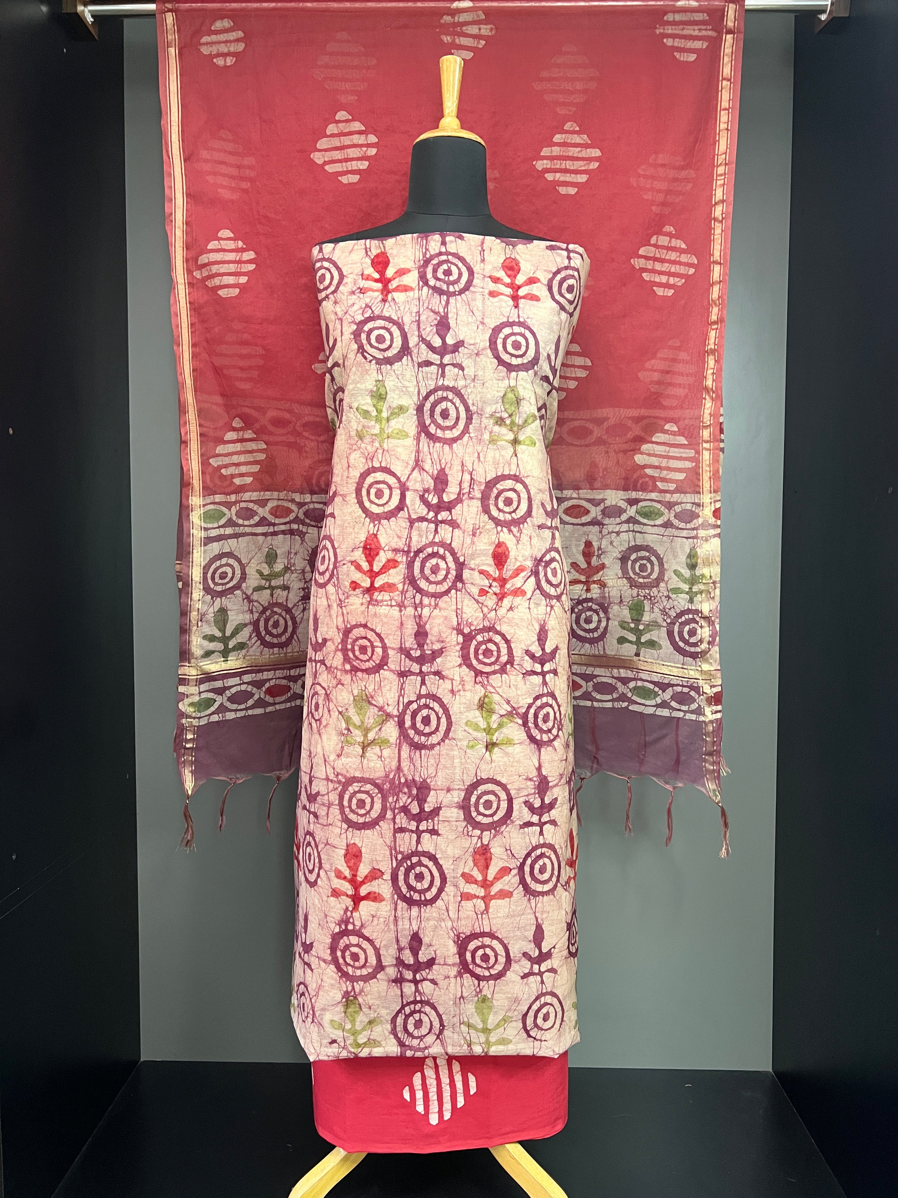 Geometric Floral Block Print Chanderi Salwar Set |JHF119