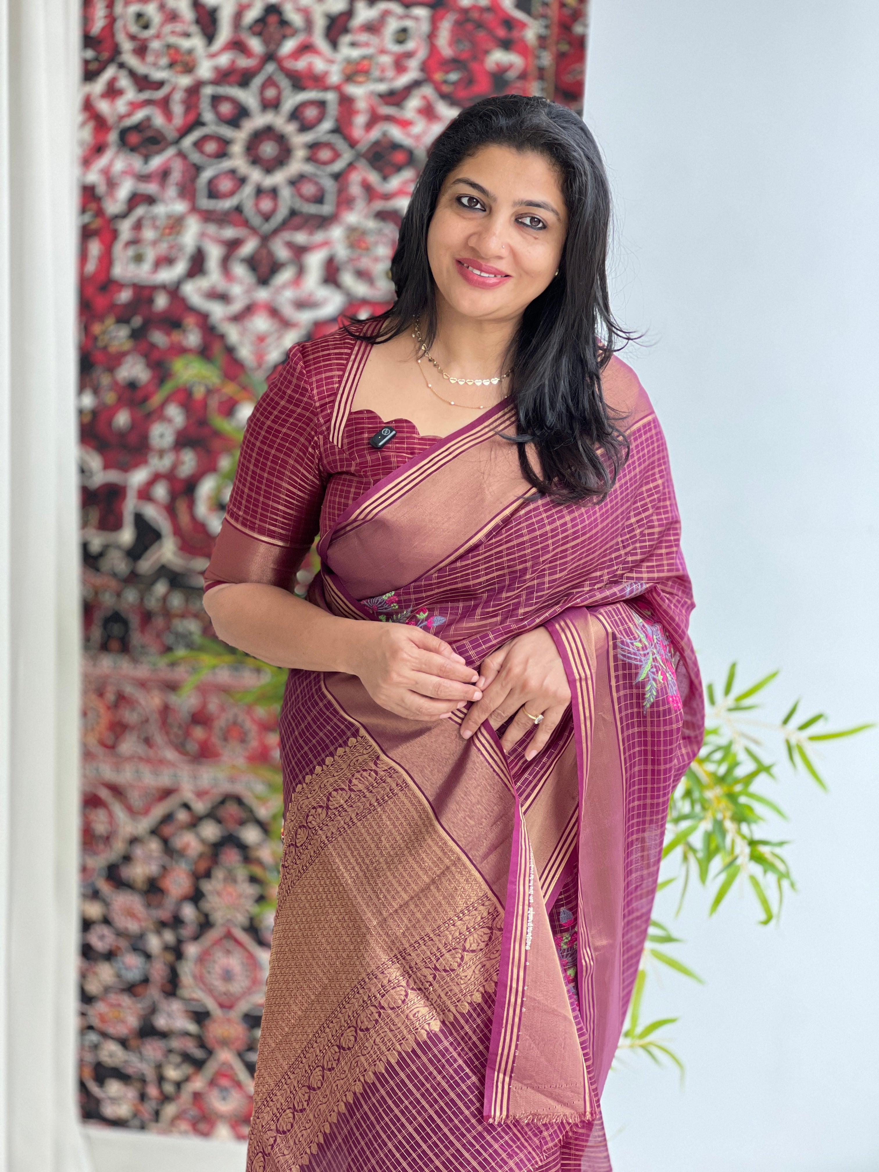 Golden Zari Weaving & Multicolour Thread Embroidered Banarasi Silk Saree |NN494