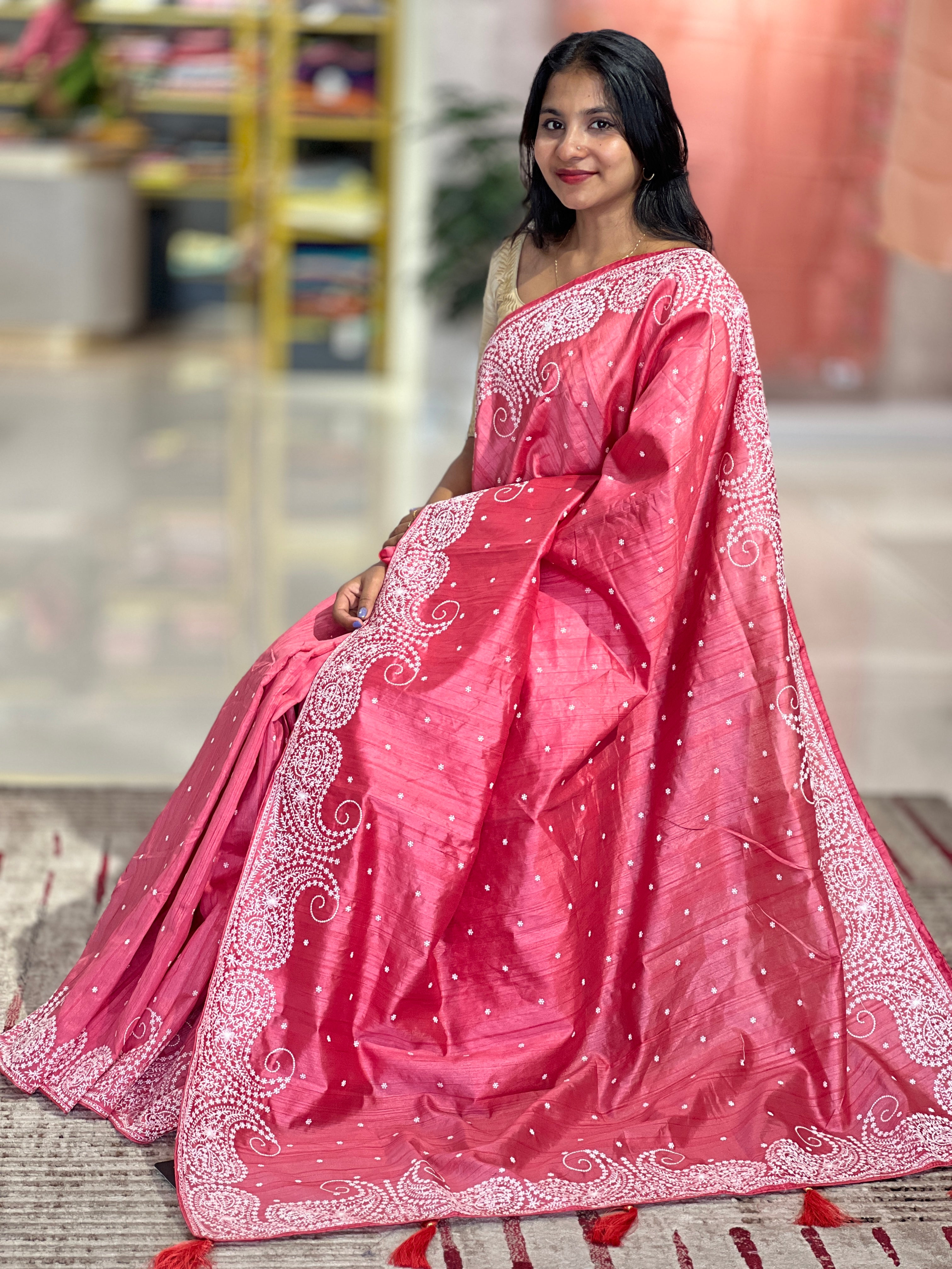 Embroidery Border Tussar Finish Saree | RP548