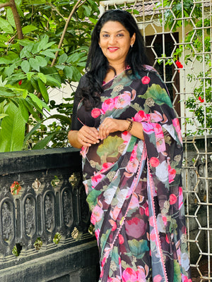 Floral Printed Pattern Georgette Saree | HT152