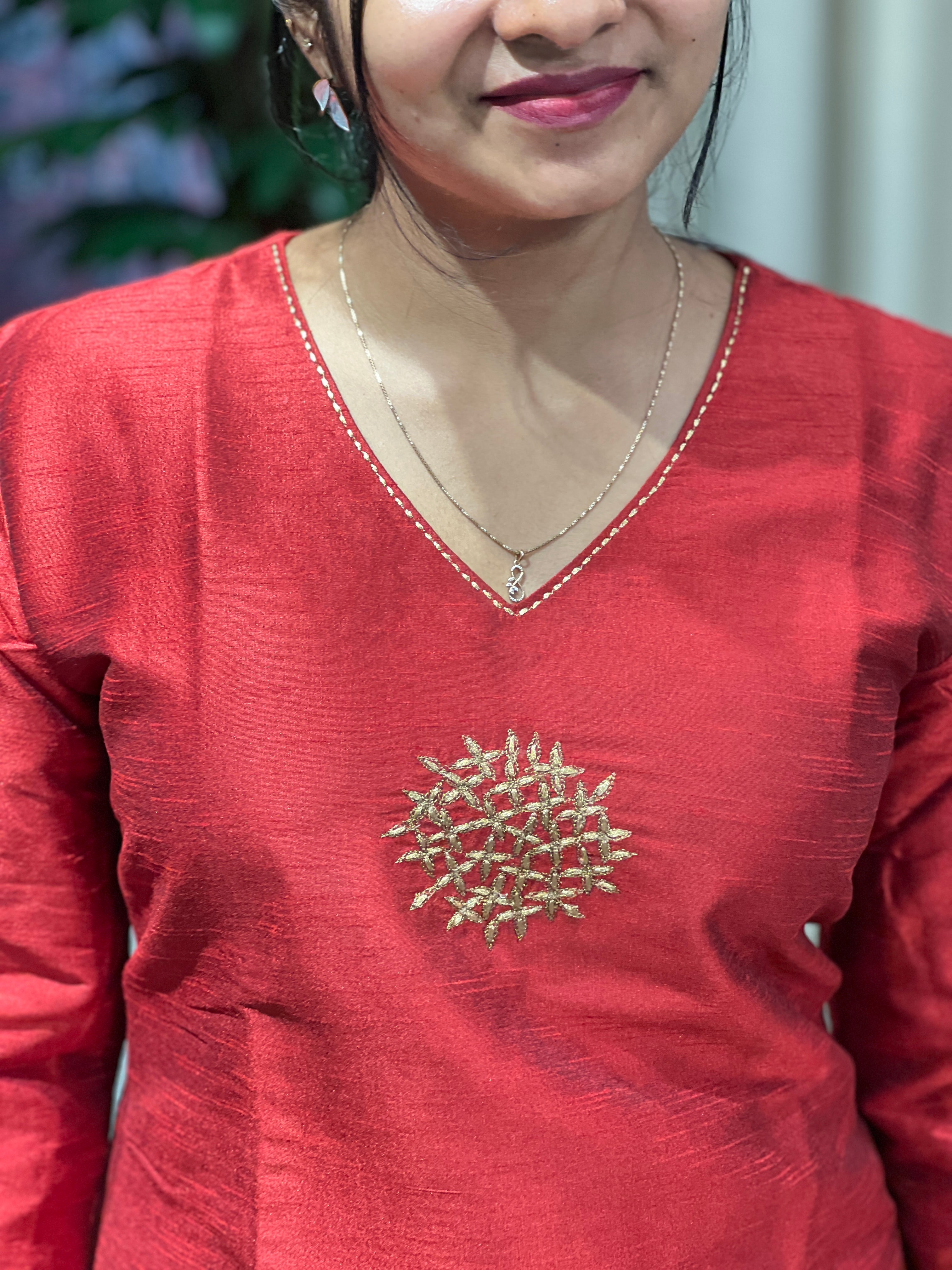 Machine Embroidery Detailing Raw Silk Kurta | DNT973