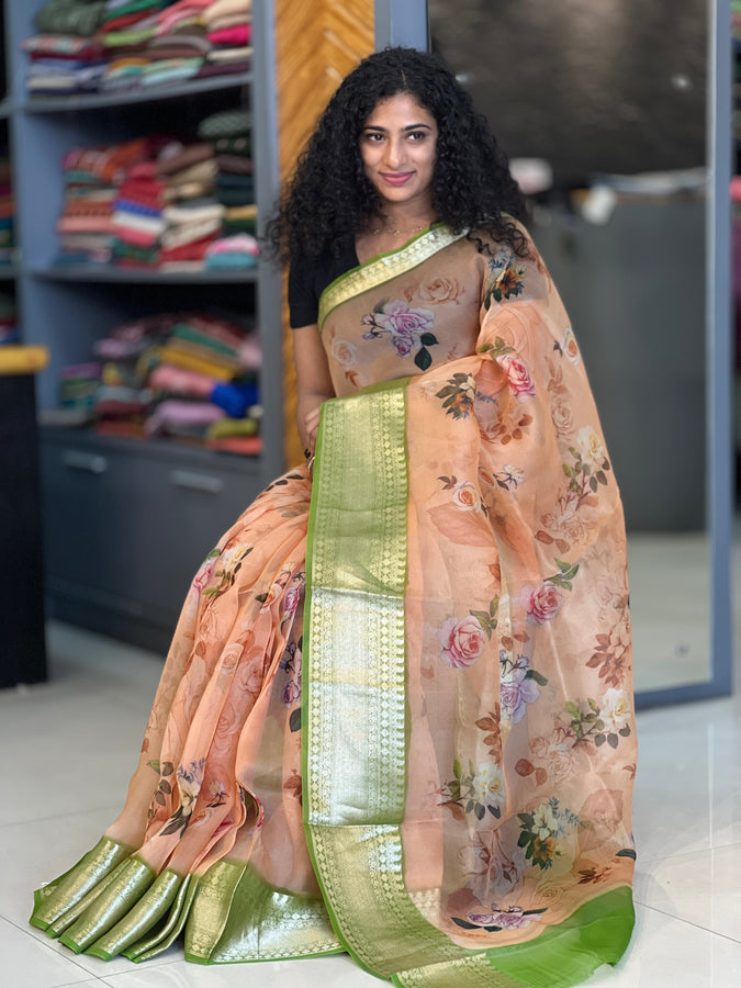 Floral Print Design Pure Organza Saree | NO122