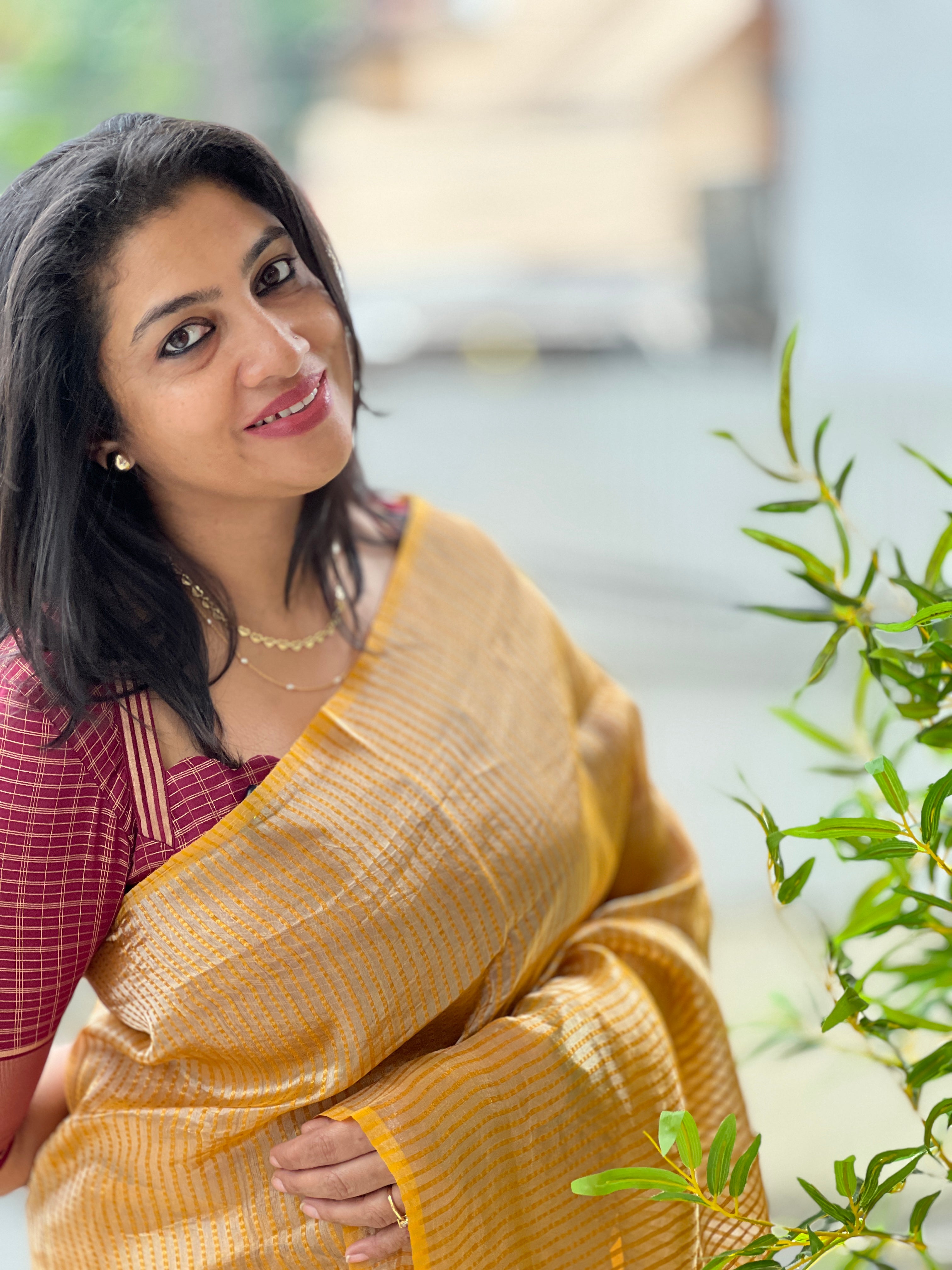 Mulberry Silk Organza Line Weaved Pattern Saree |SYC105