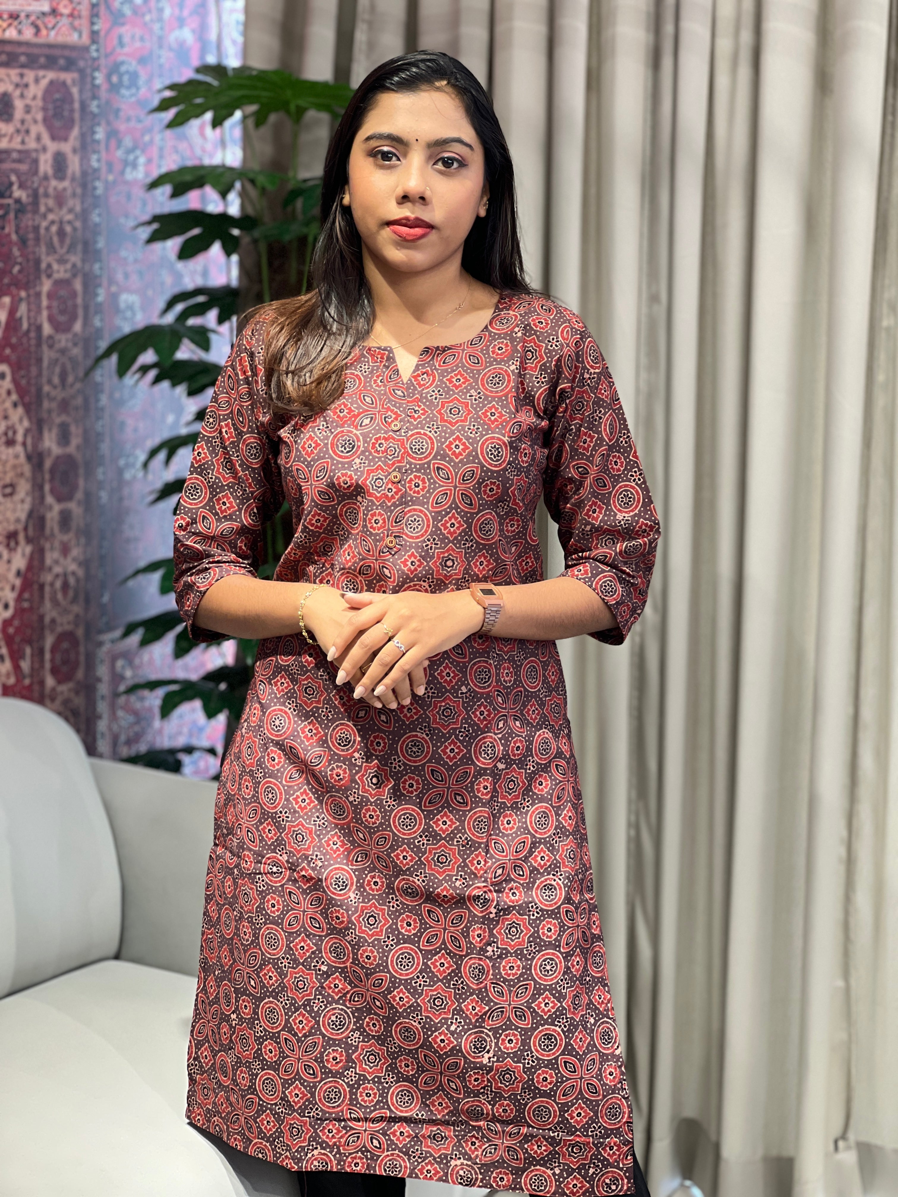 Ajrakh Print Patterned Cotton Kurta | RMLA215