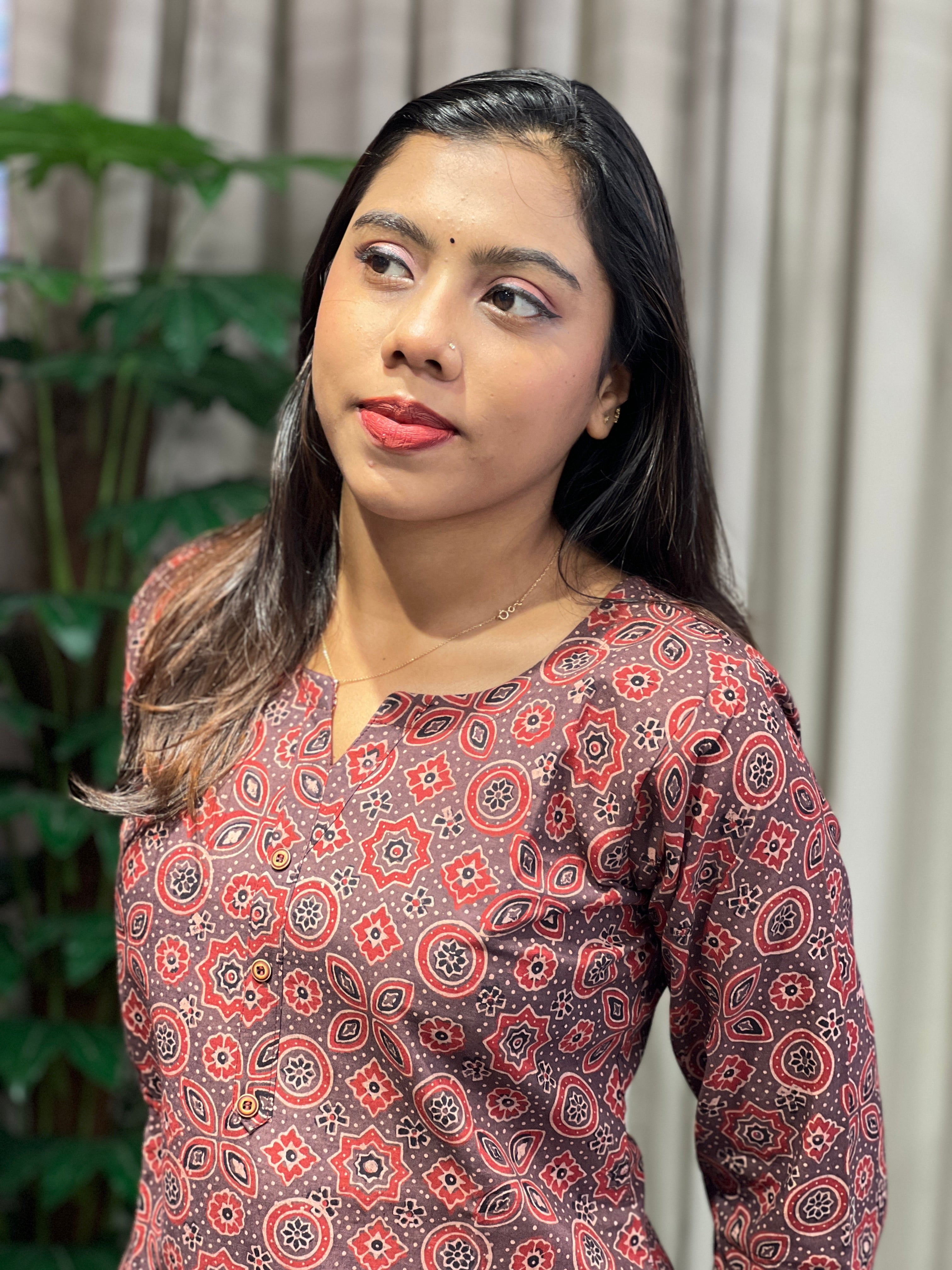 Ajrakh Print Patterned Cotton Kurta | RMLA215