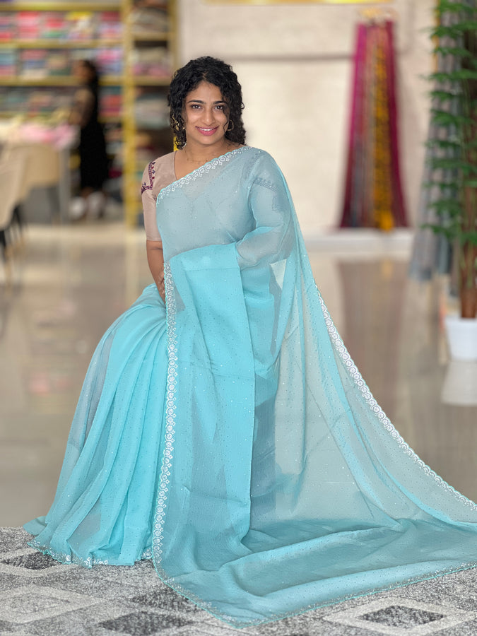 Shimmer Crushed Organza Saree | SBP267