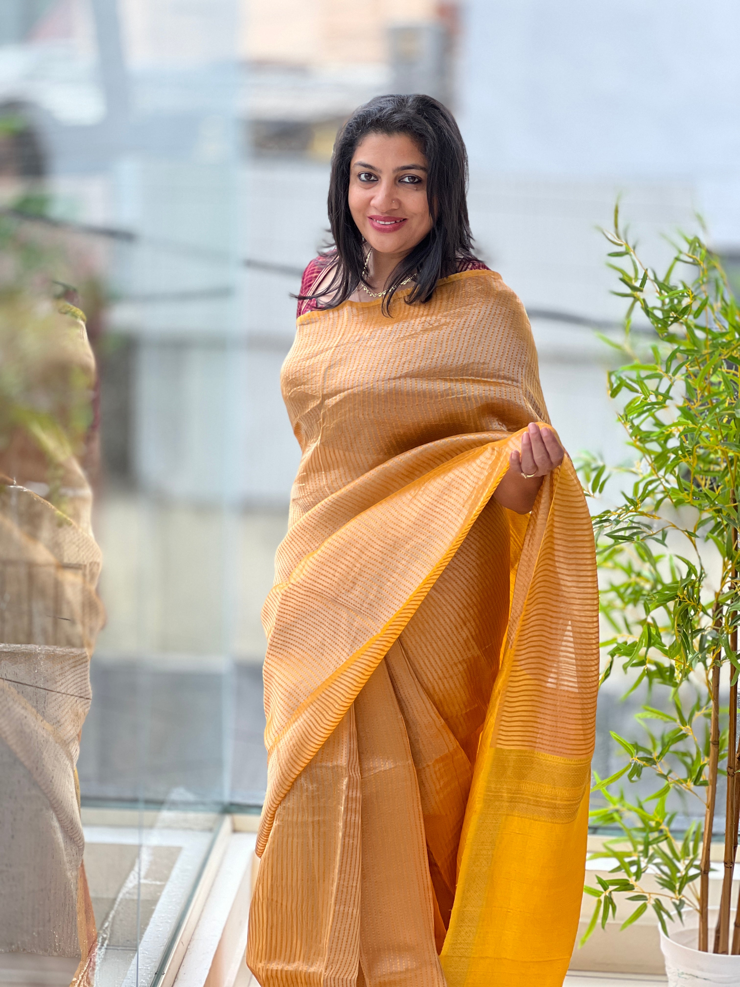 Mulberry Silk Organza Line Weaved Pattern Saree |SYC105