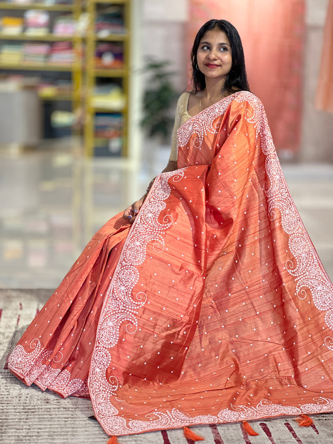 Embroidery Border Tussar Finish Saree | RP549