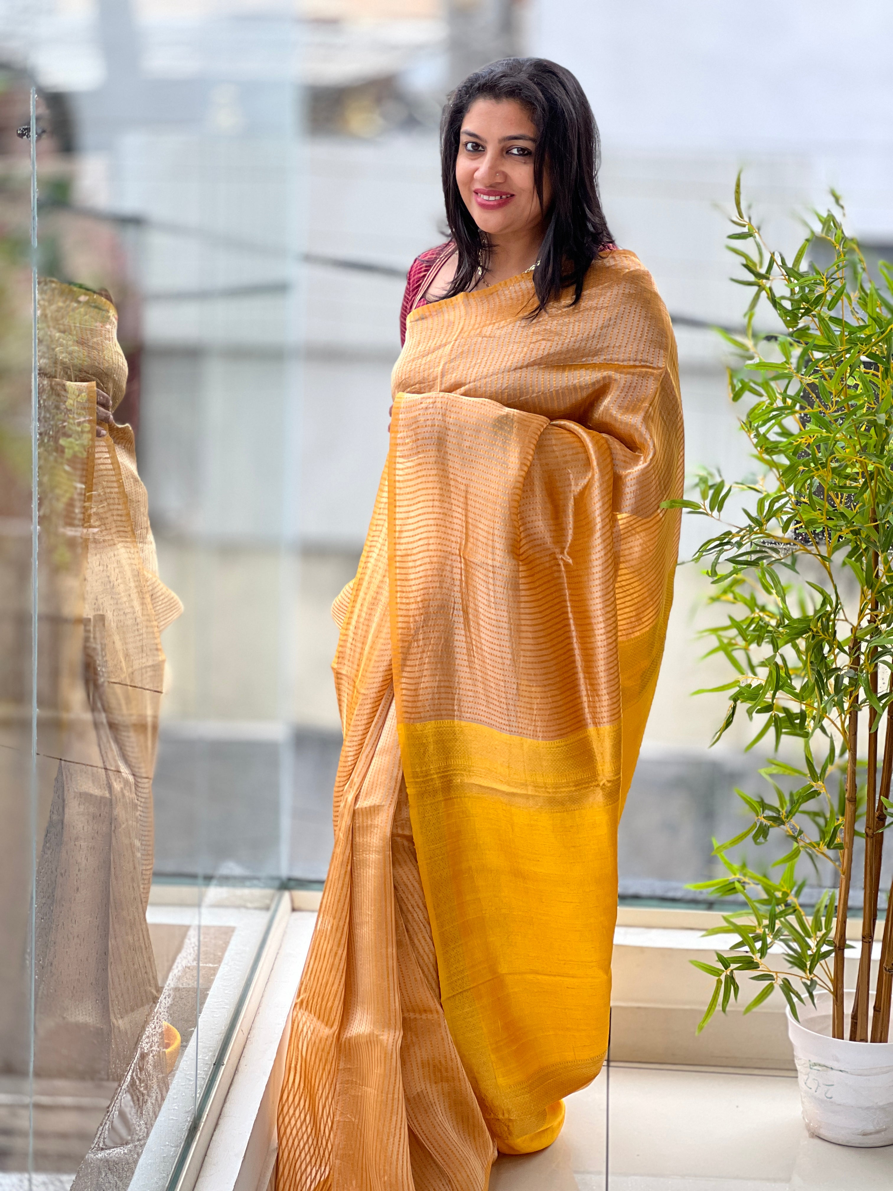 Mulberry Silk Organza Line Weaved Pattern Saree |SYC105
