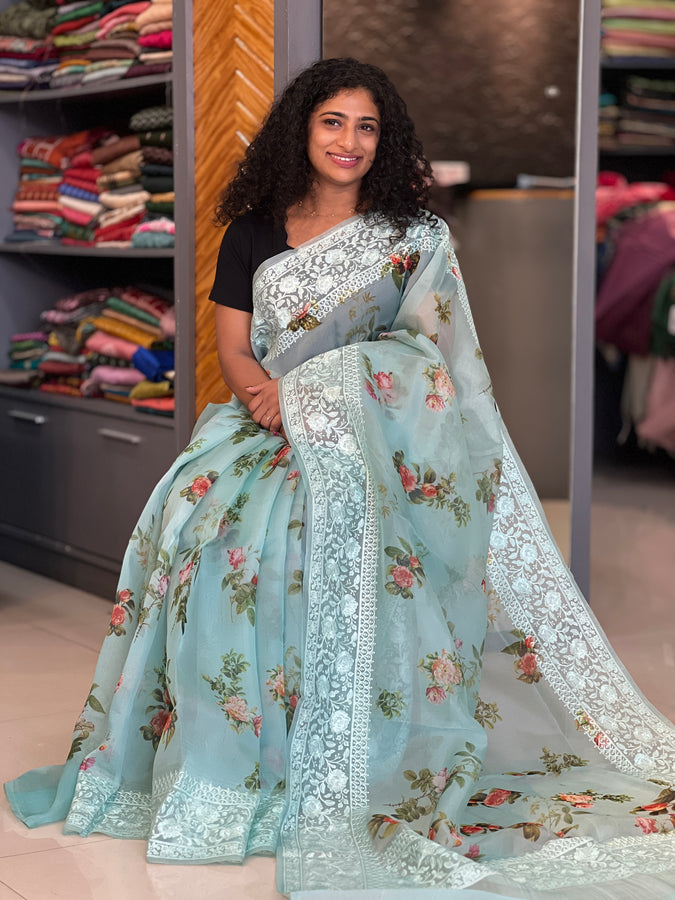 Floral Print Pattern Pure Organza Saree | NO129