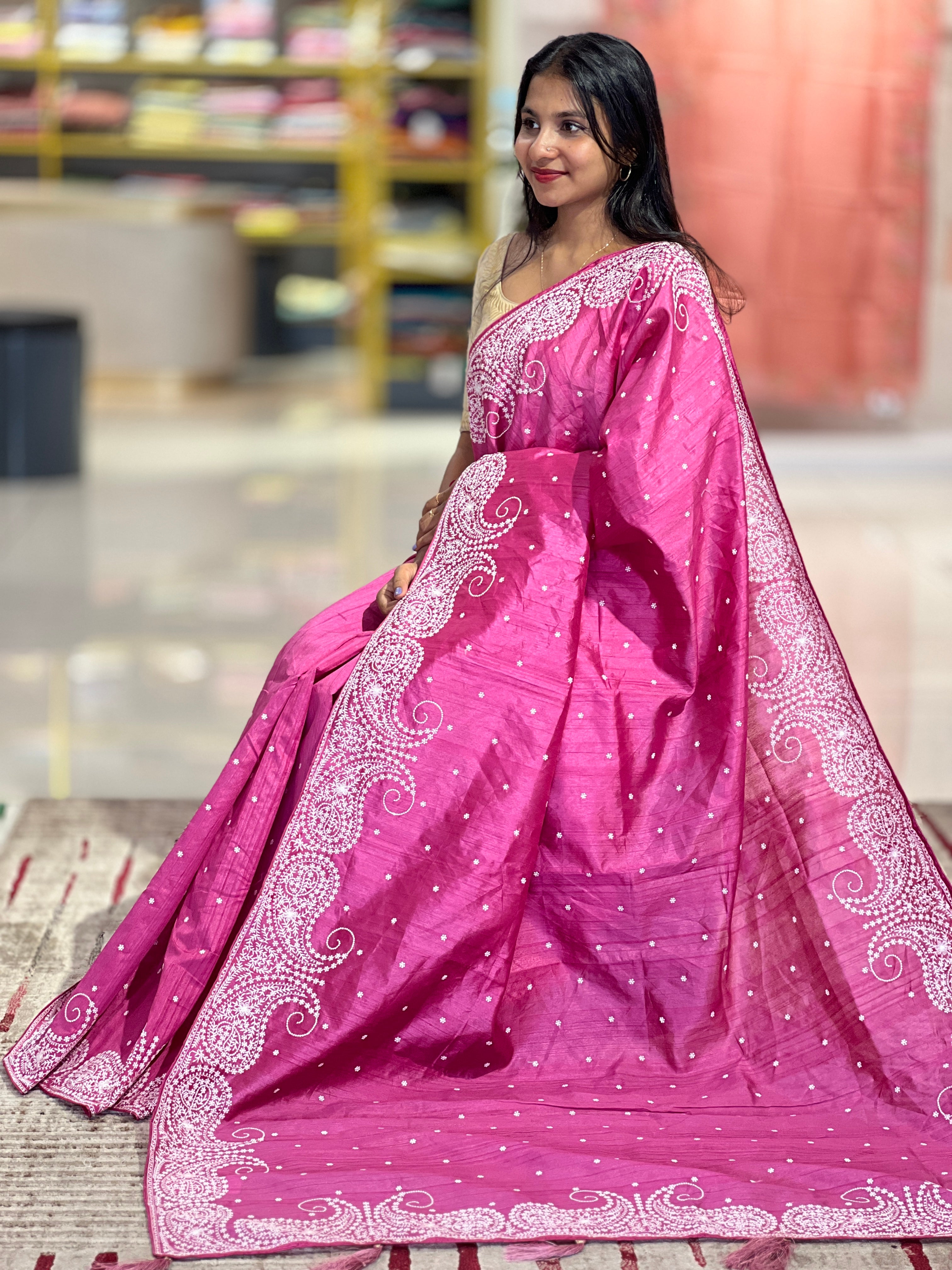 Embroidery Border Tussar Finish Saree | RP550