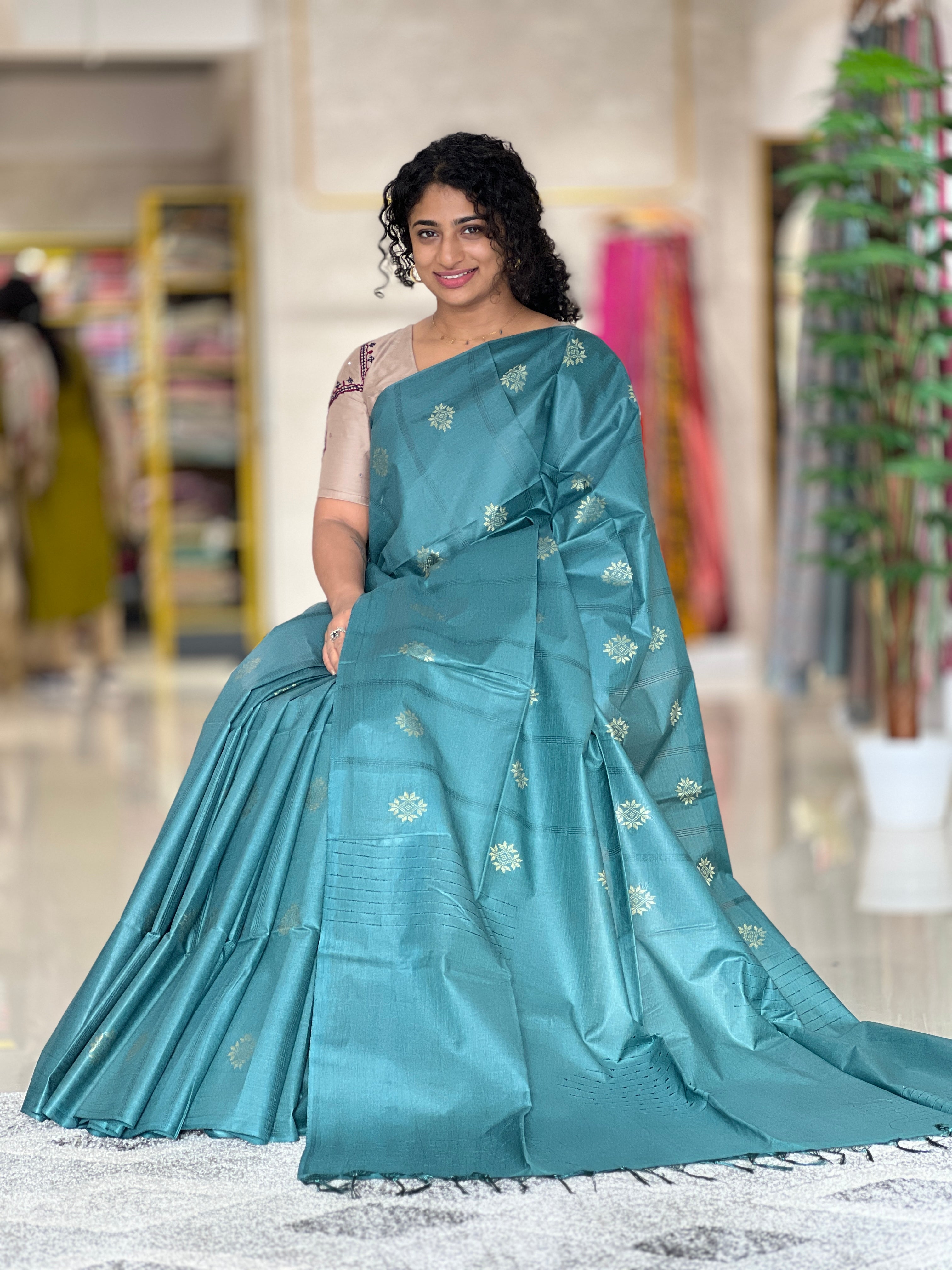 Thread Woven Bamboo Tussar Saree | ACT1187