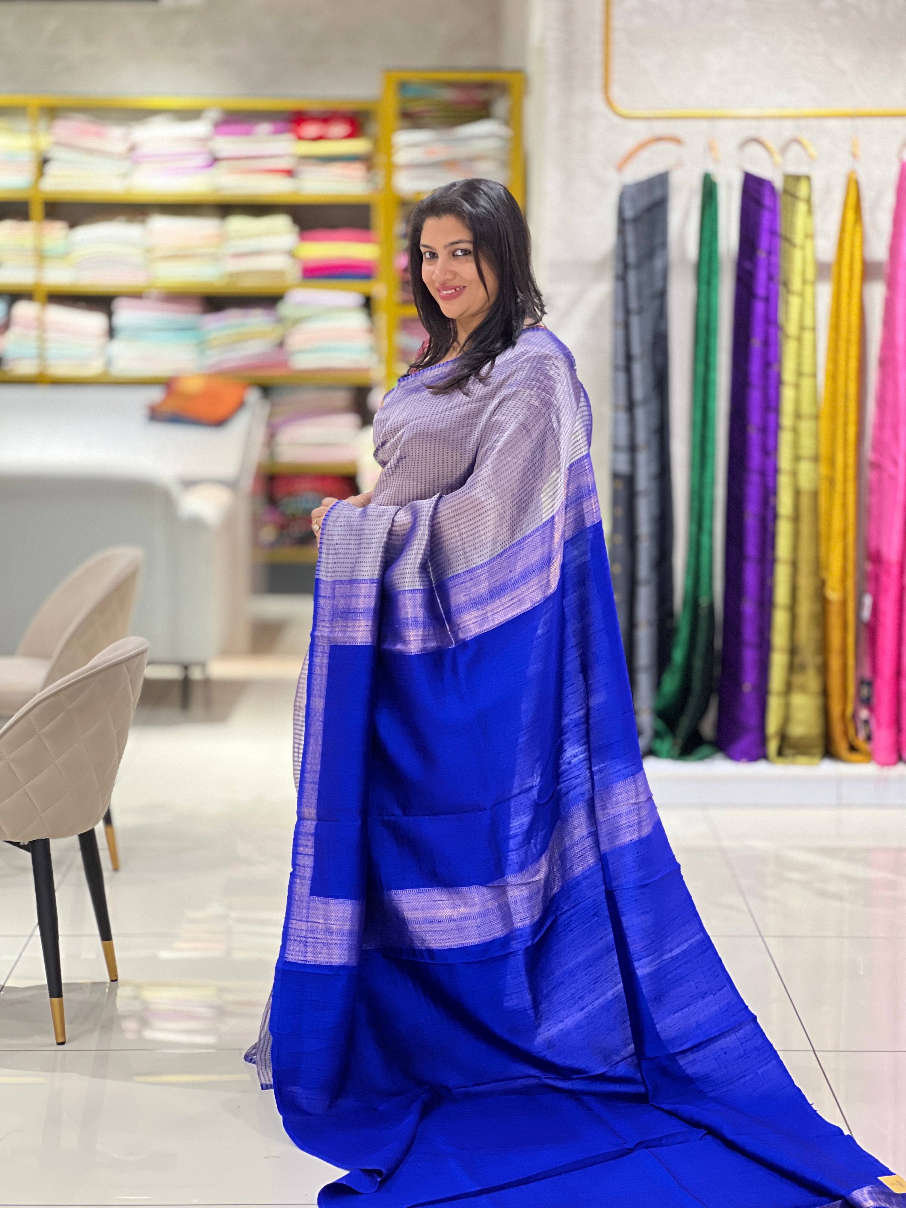 Mulberry Silk Organza Line Weaved Pattern Saree | SYC106