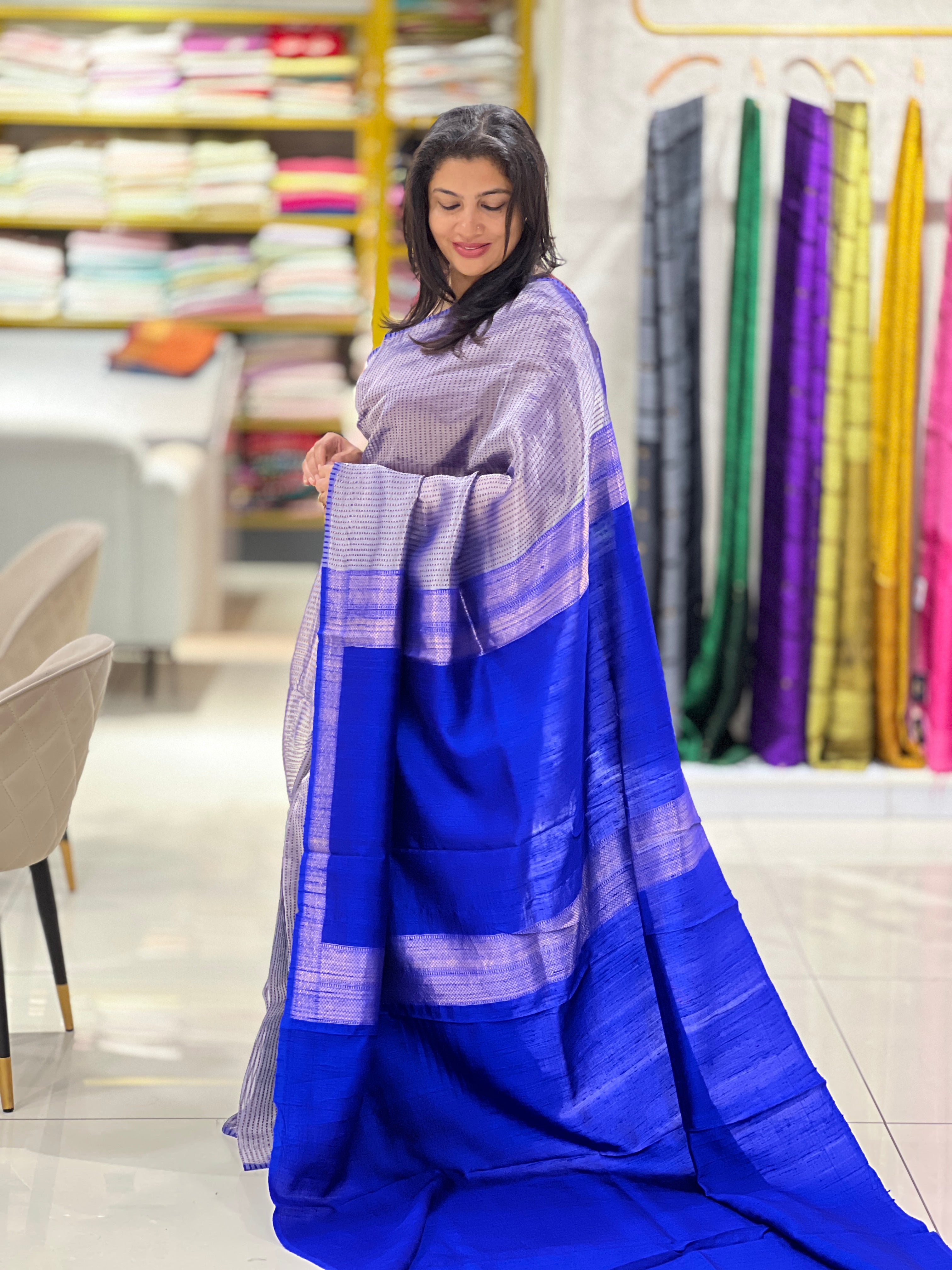 Mulberry Silk Organza Line Weaved Pattern Saree | SYC106