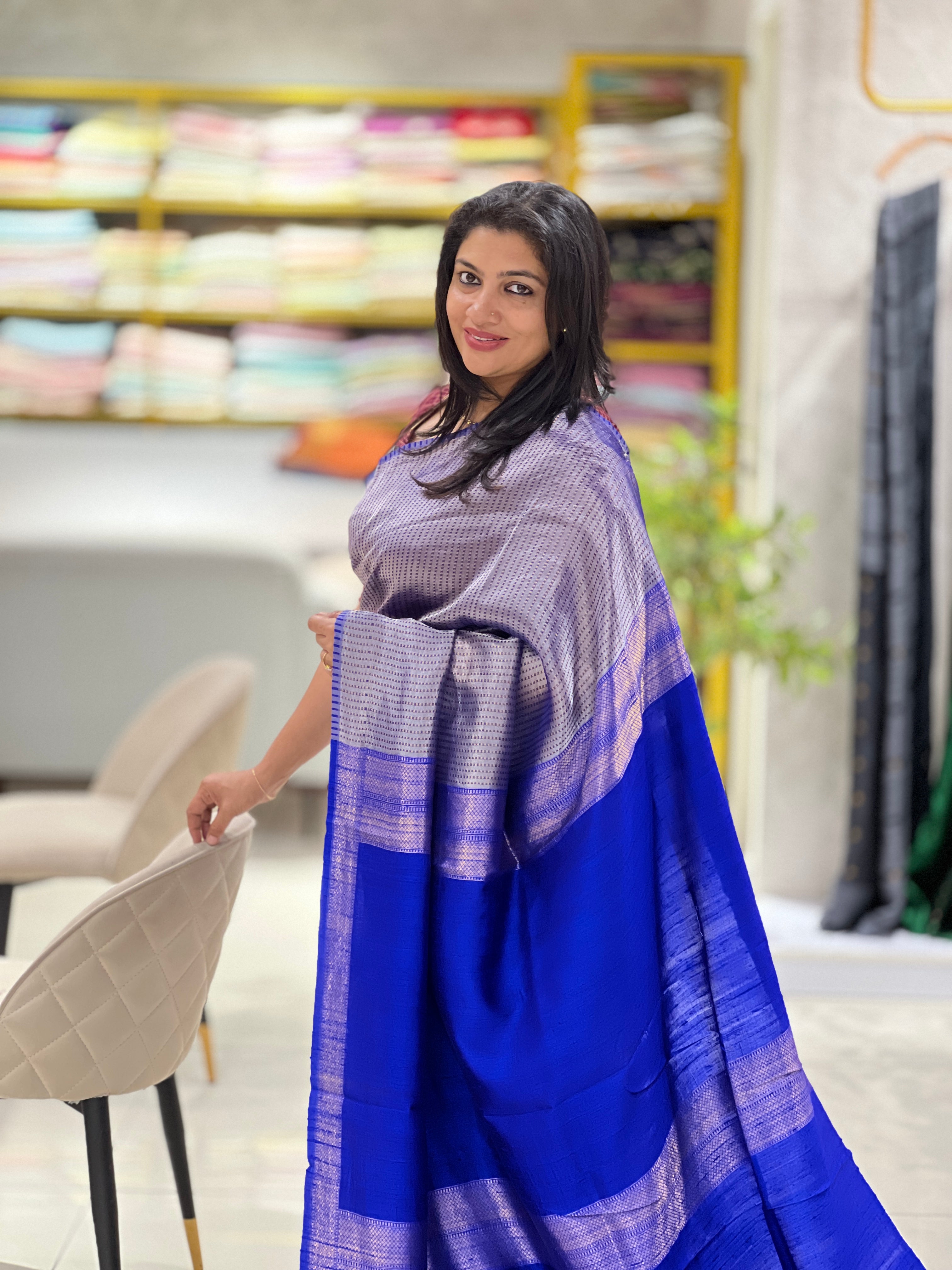 Mulberry Silk Organza Line Weaved Pattern Saree | SYC106