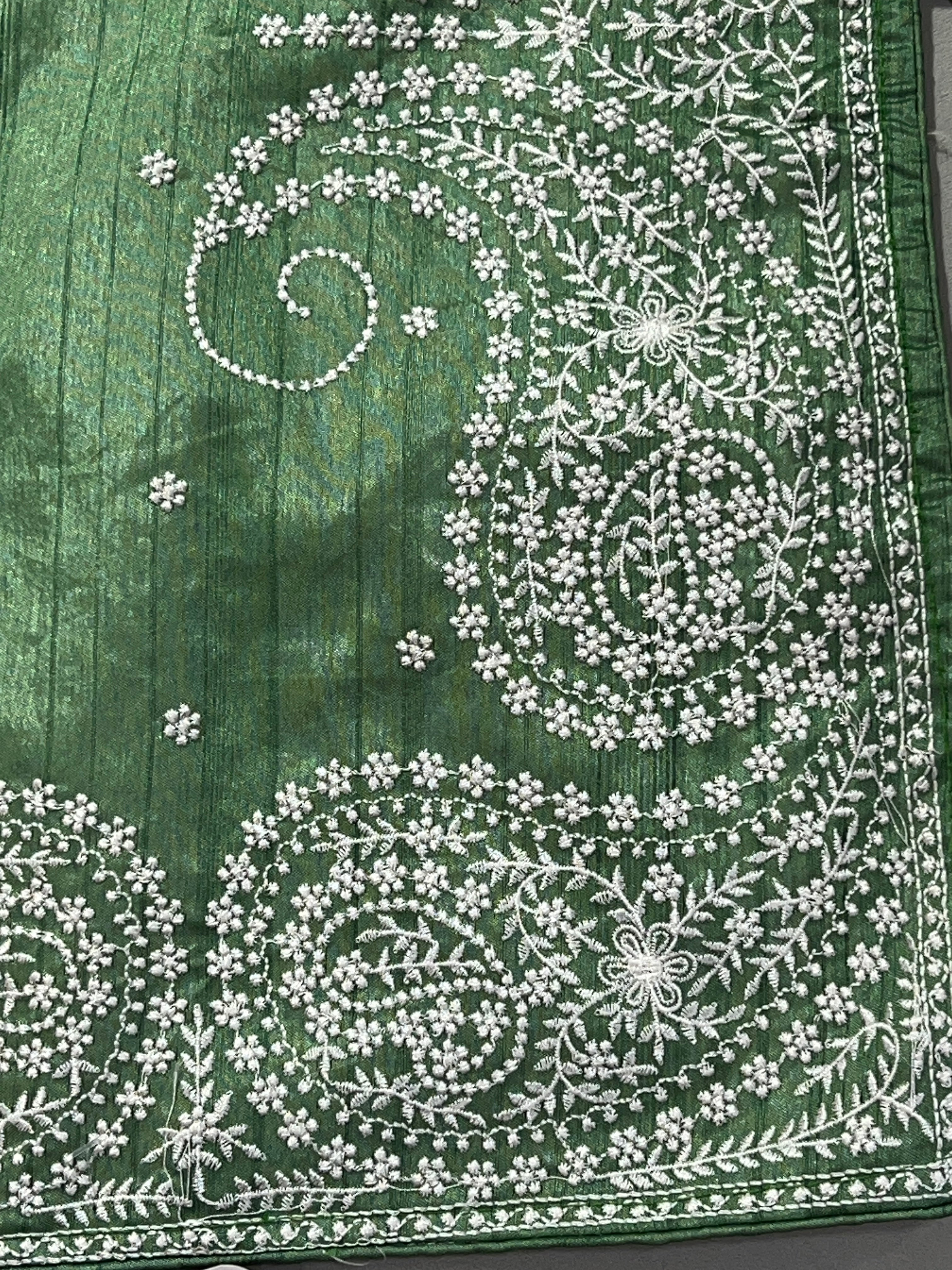 White Thread Embroidery Border Tussar Finish Saree |  RP545