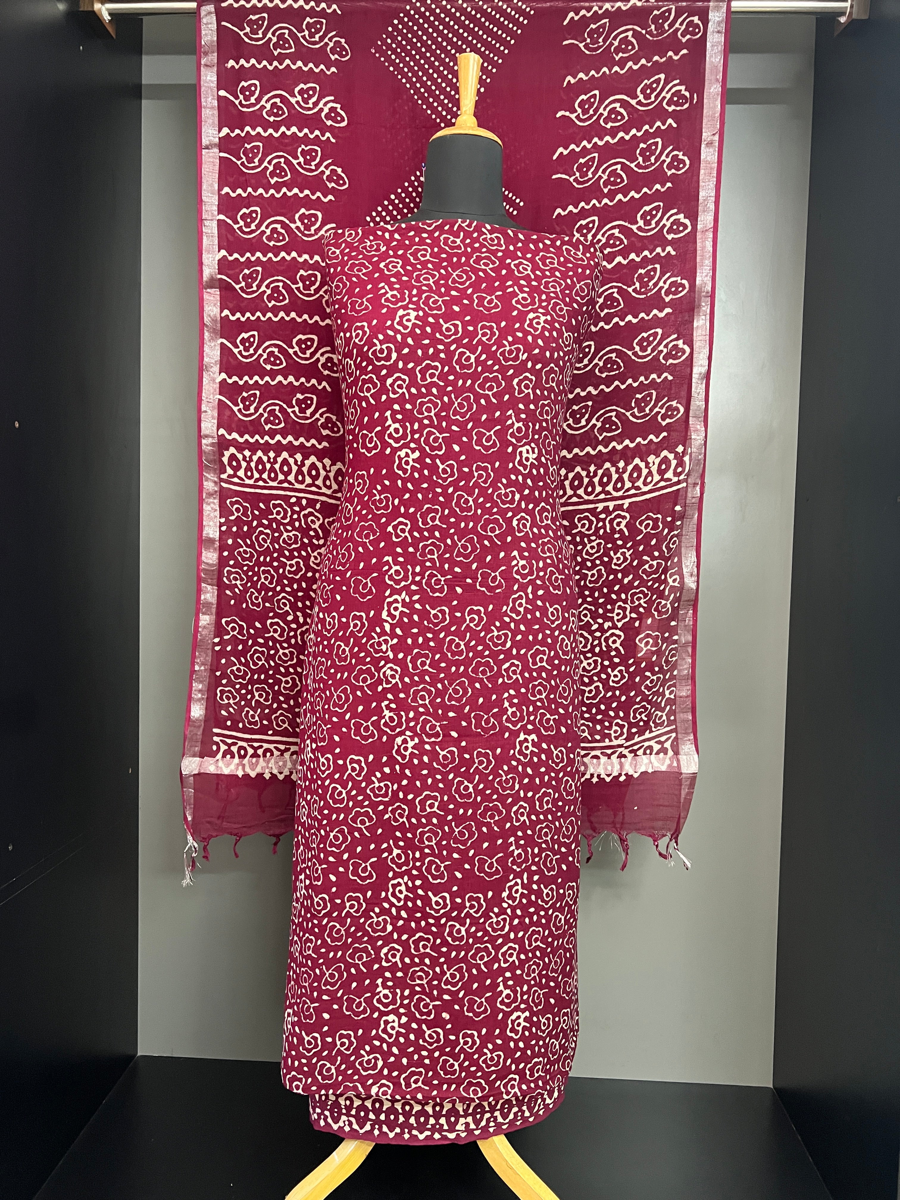 Block Printed Semi Linen Salwar Set | JHF112