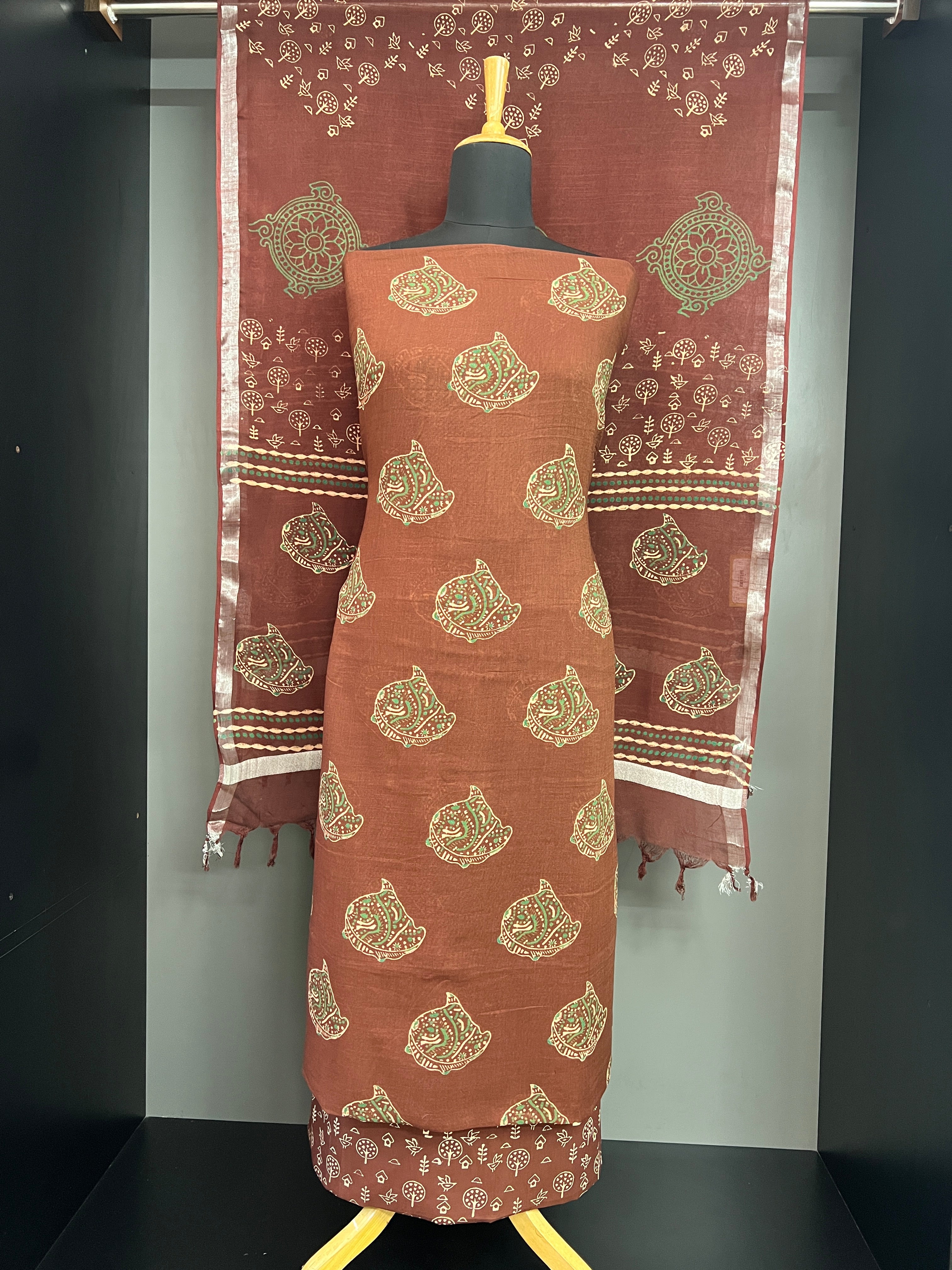 Block Printed Semi Linen Salwar Set | JHF113