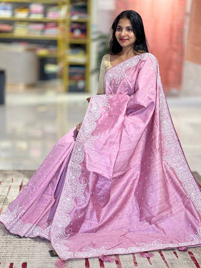 Paisley Embroidery Tussar Finish Saree | RP542