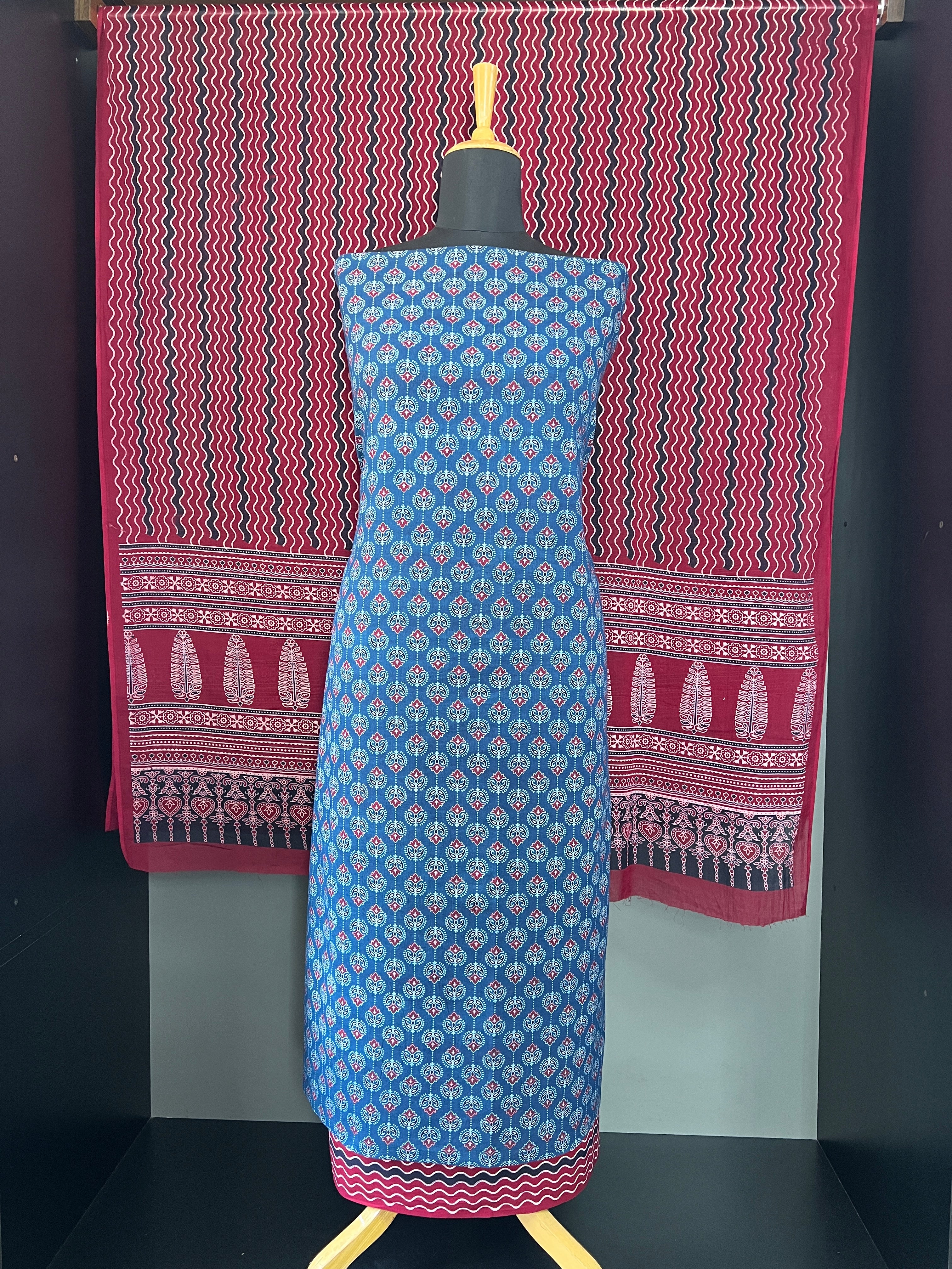 Ajrakh Inspired Printed Pattern Cotton Salwar Set | MF132