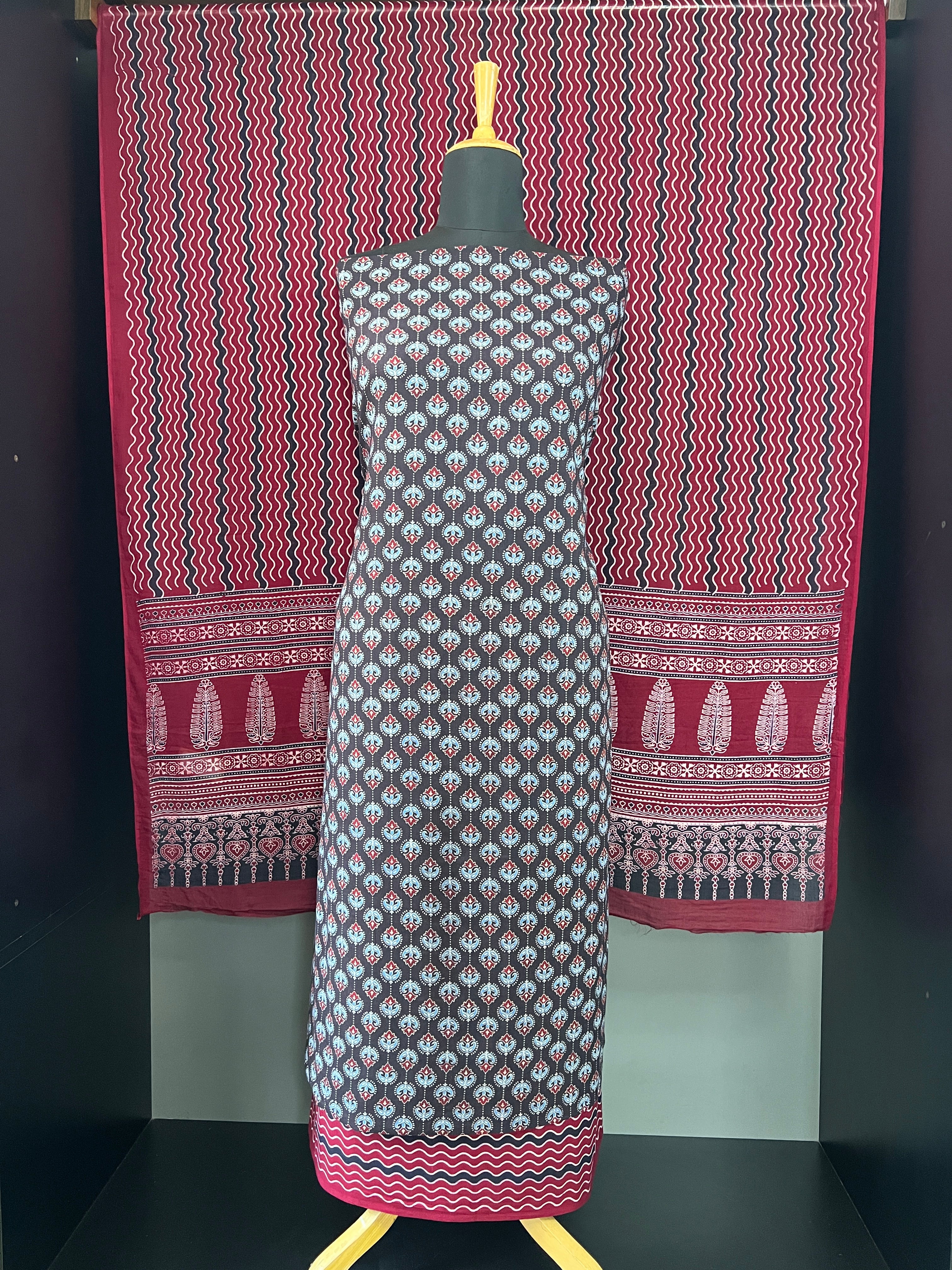 Ajrakh Inspired Printed Pattern Cotton Salwar Set | MF128