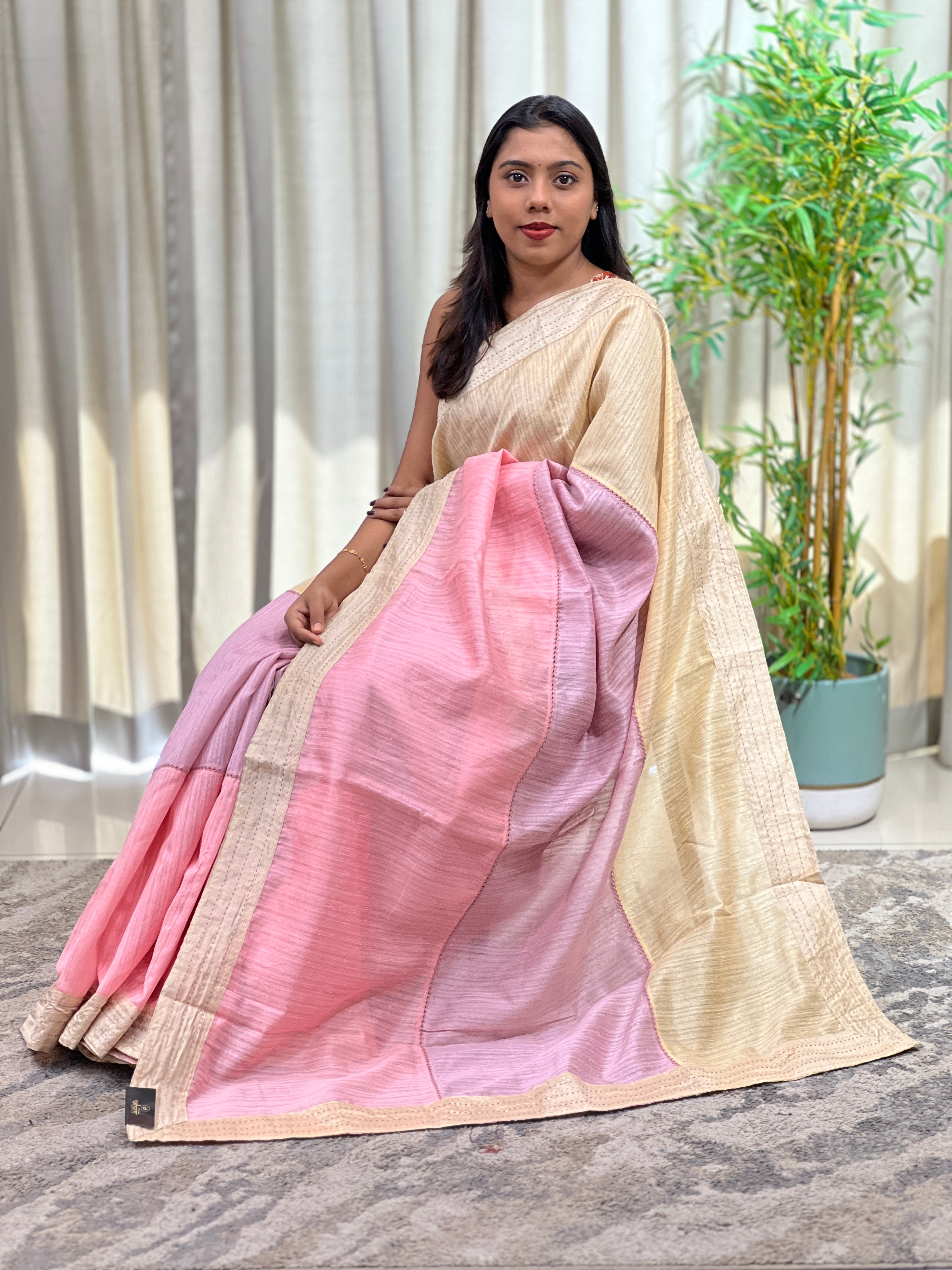 Tri Colour pattern Green Silk Saree | YNG1682